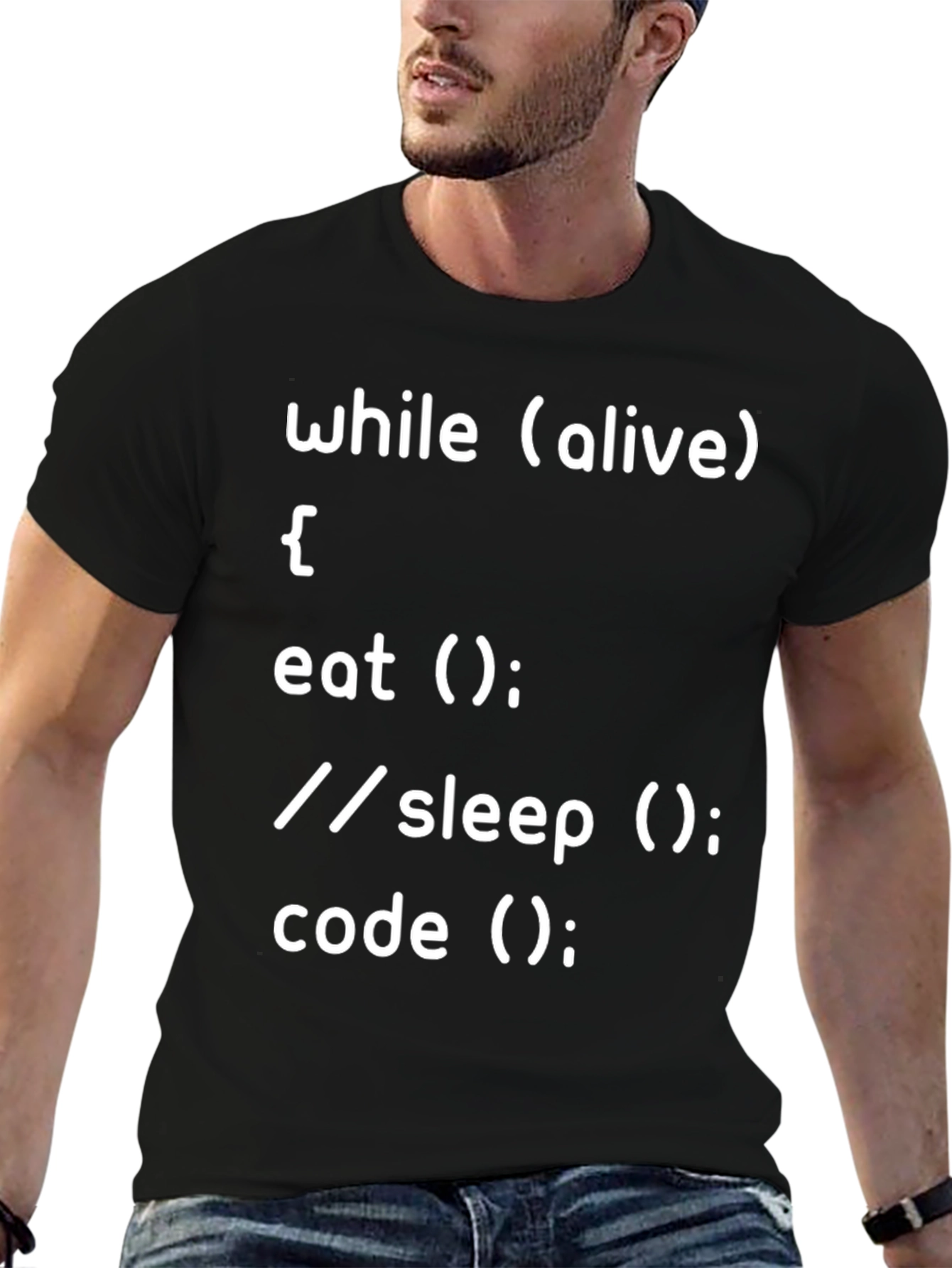 Black Programmer T-Shirt - While Alive Eat Code Sleep Funny Coder Tee view 6