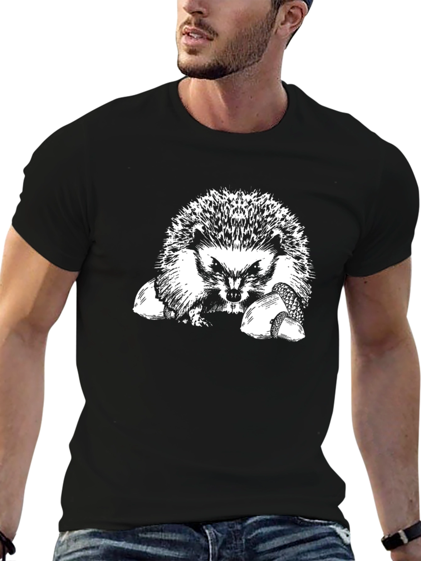 Black Hedgehog Graphic T-Shirt - Black Cotton Tee view 6