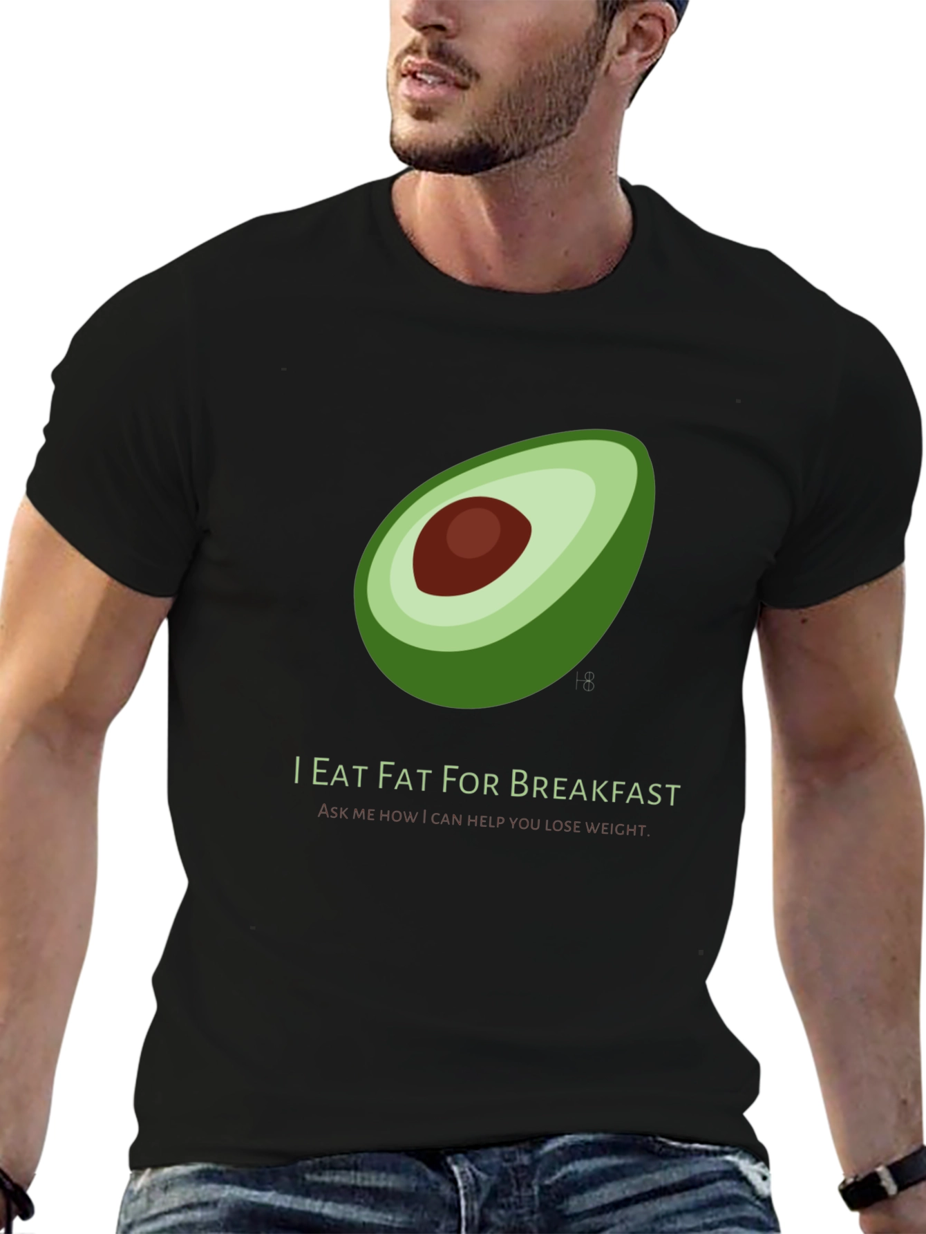 Black I Eat Fat for Breakfast T-Shirt - Avocado Graphic view 6