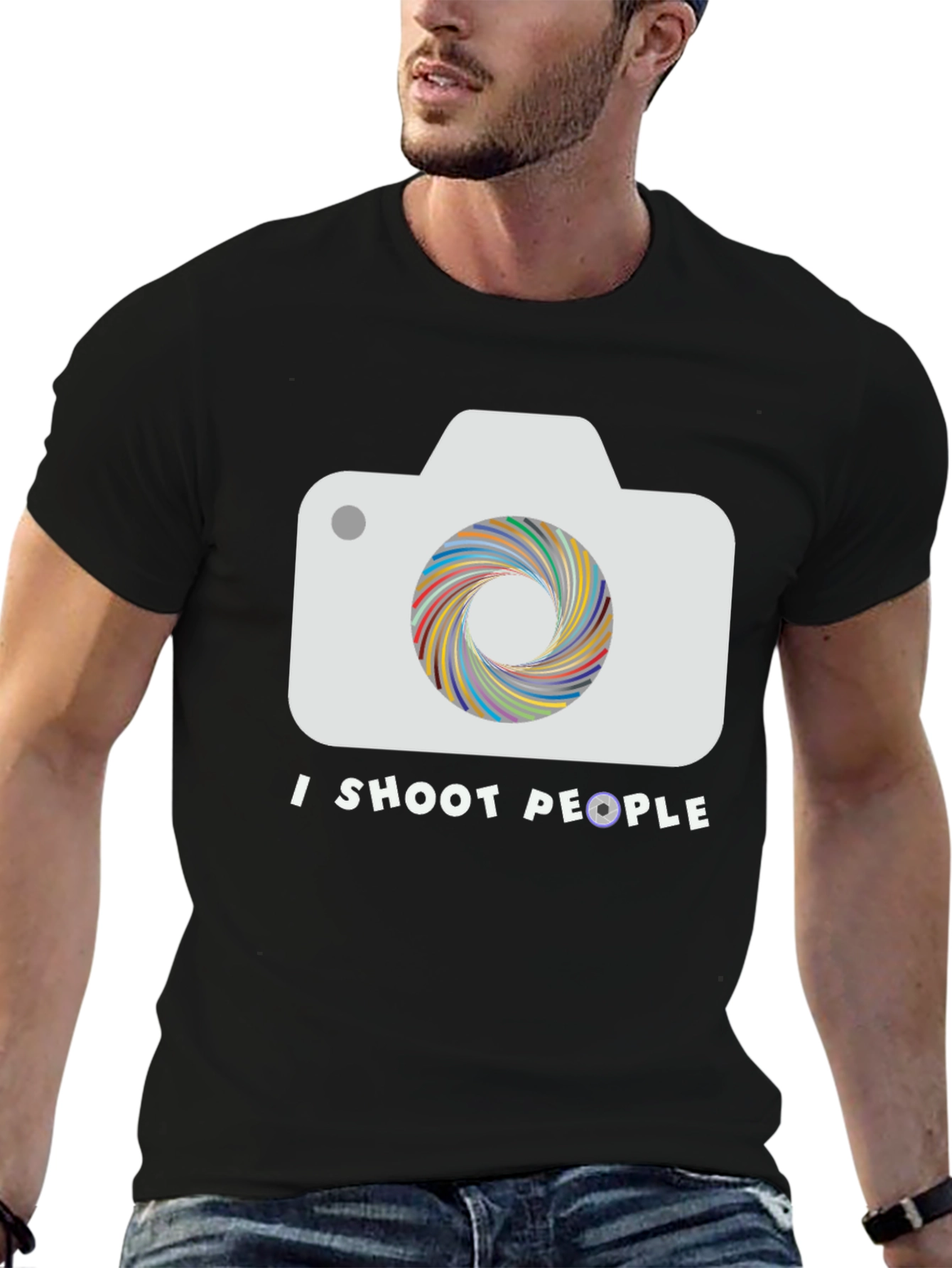 Black I Shoot People Camera T-Shirt - Photographer Tee view 6