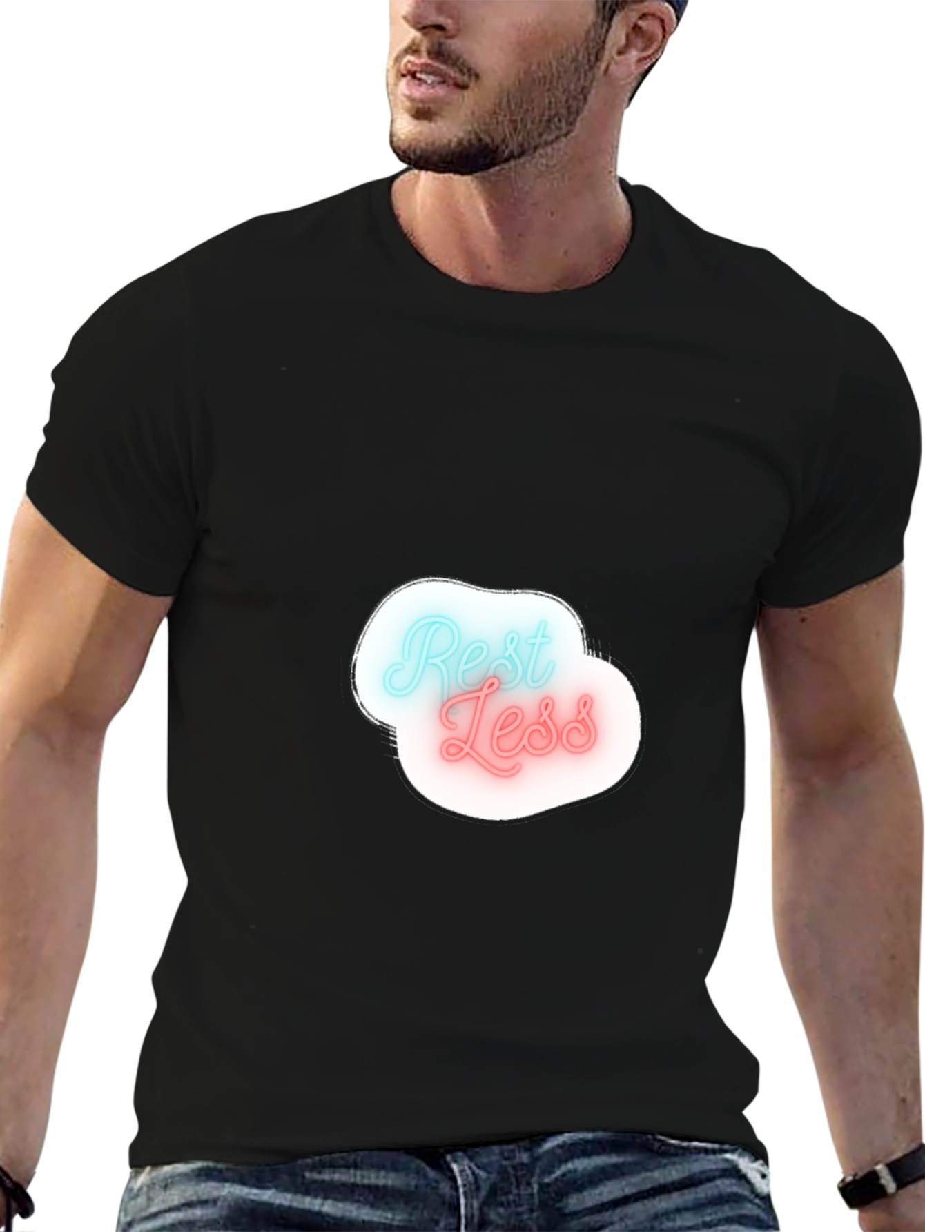 Black Rest Less Graphic Tee - Black Cotton Crew Neck view 6