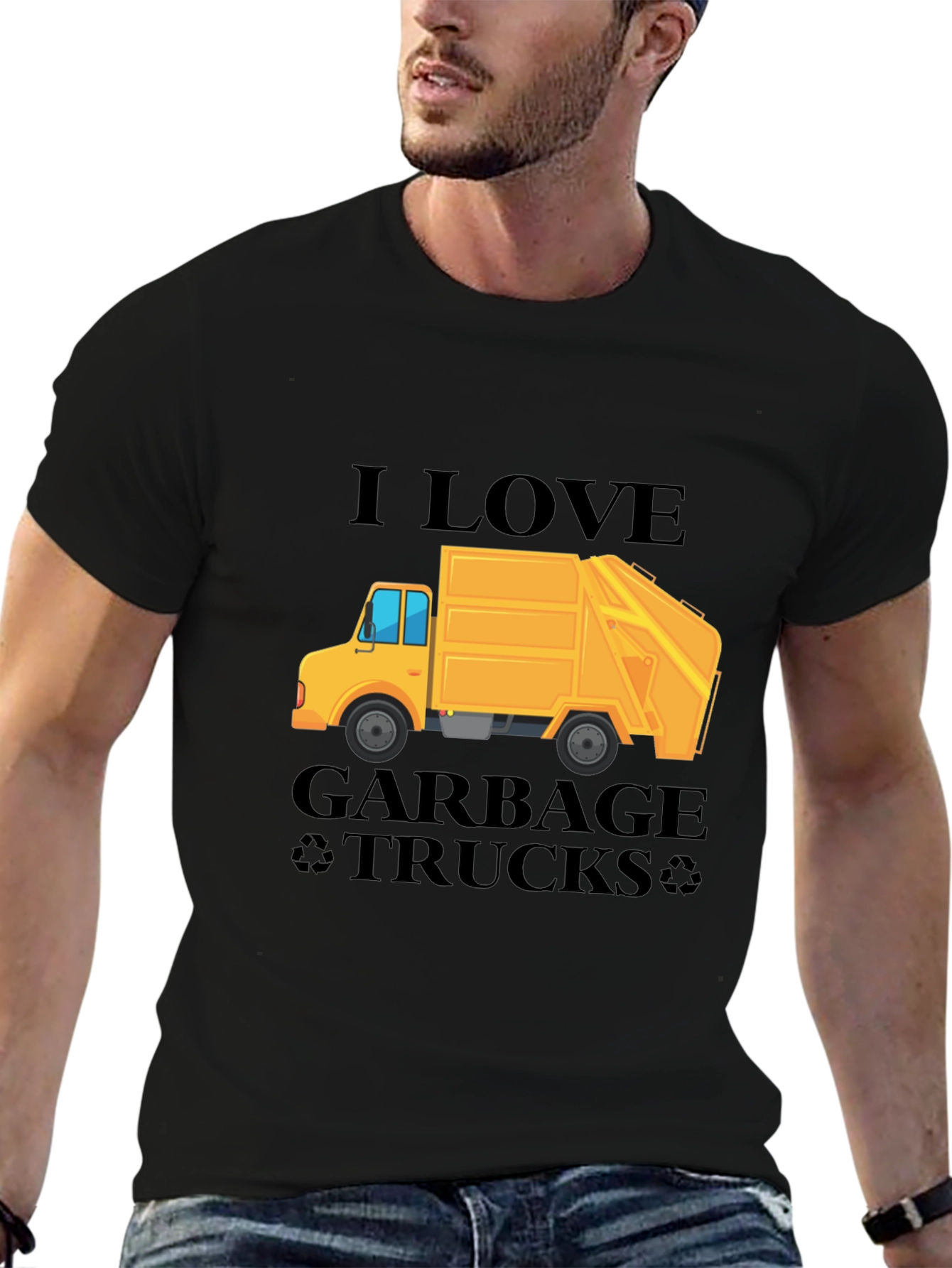 Black I Love Garbage Trucks T-Shirt - Black Crew Neck Tee view 6