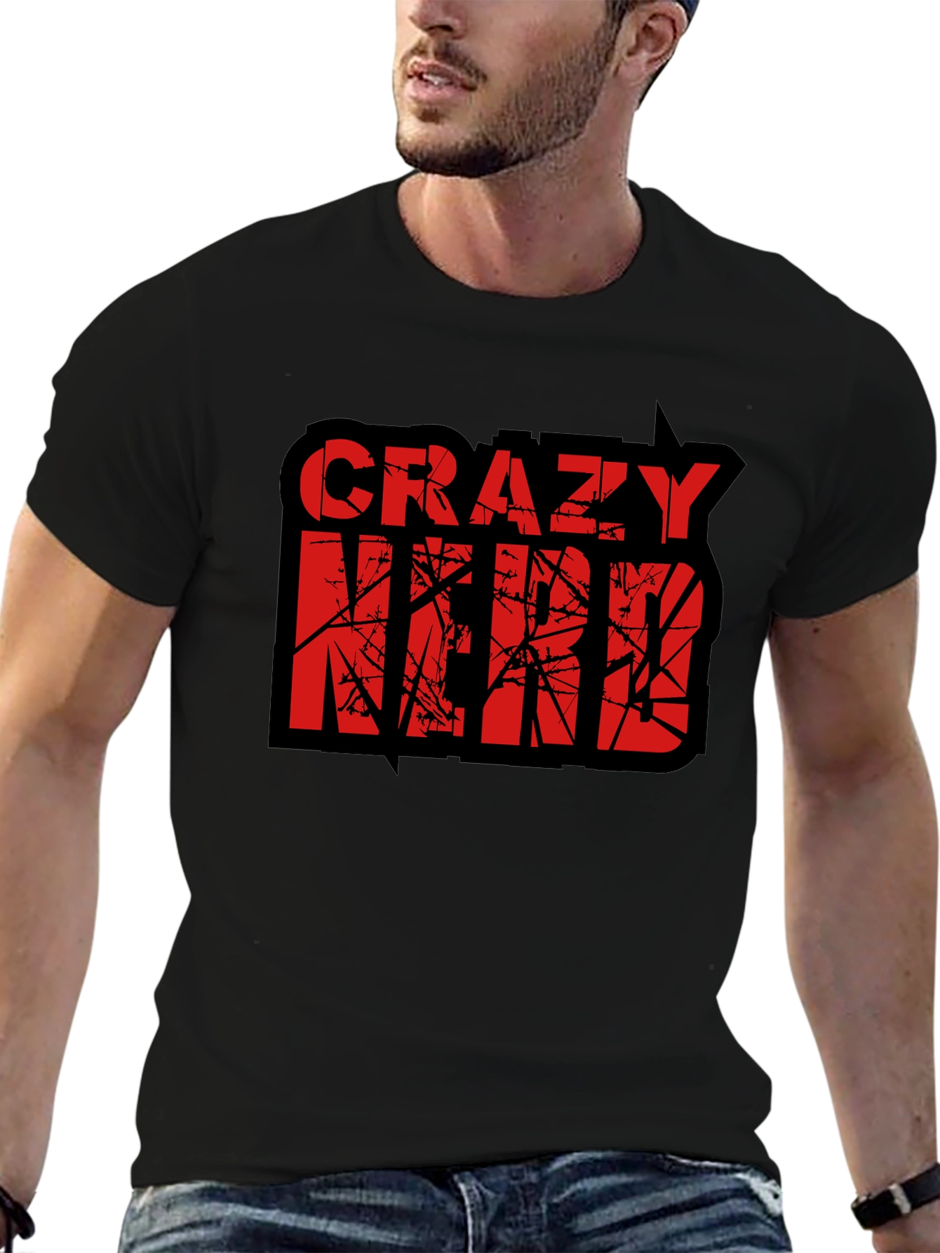 Black Crazy Nerd Graphic T-Shirt - Black Cotton Tee view 6