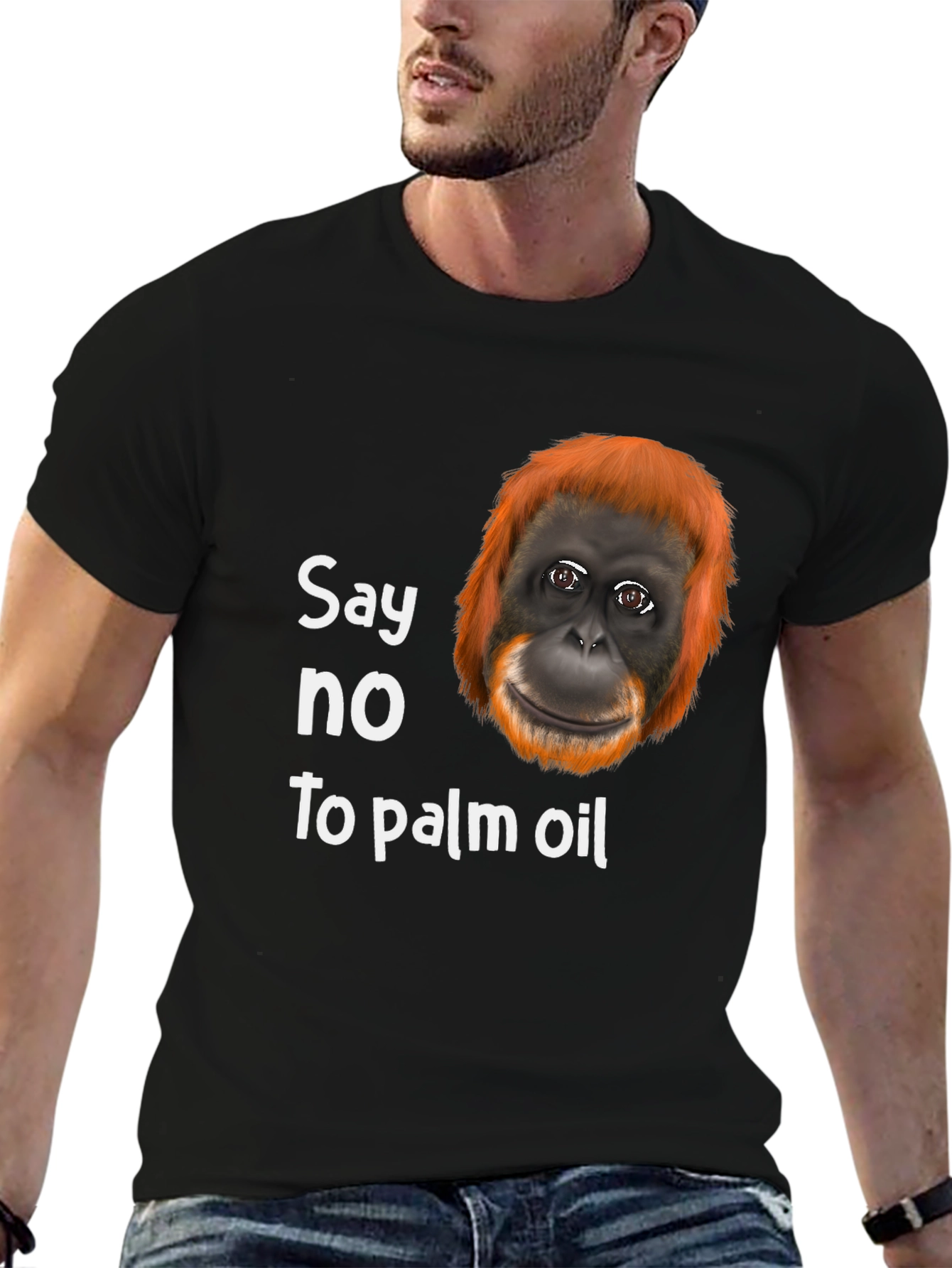 Black Say No to Palm Oil T-Shirt - Orangutan Design view 6