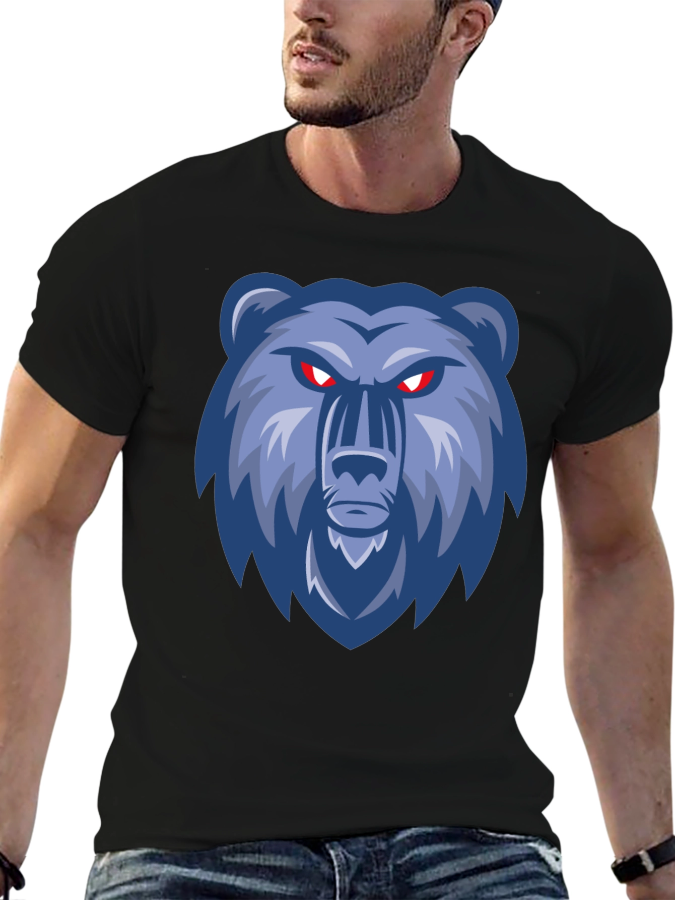 Black Men's Black T-Shirt with Bear Graphic view 6