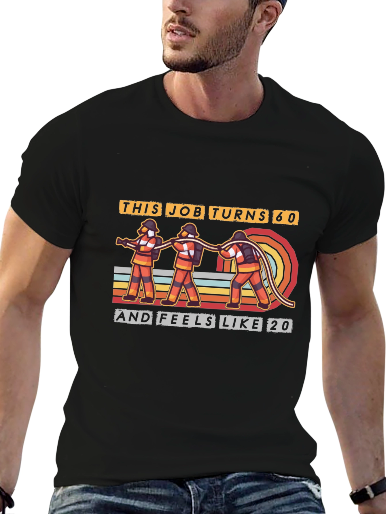 Black Firefighter 'This Job Turns 60' Graphic T-Shirt view 6