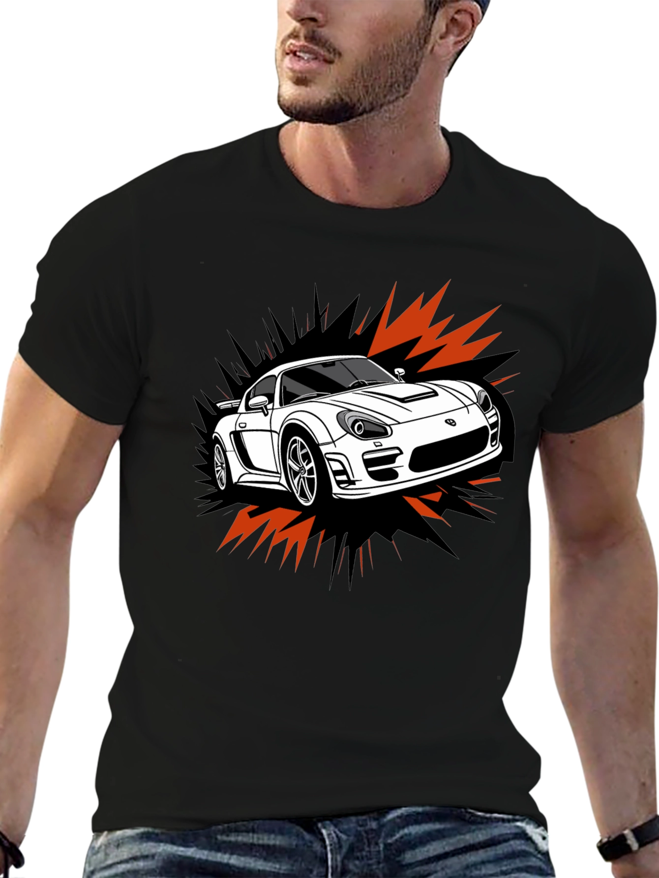 Black Cool Car Graphic T-Shirt view 6