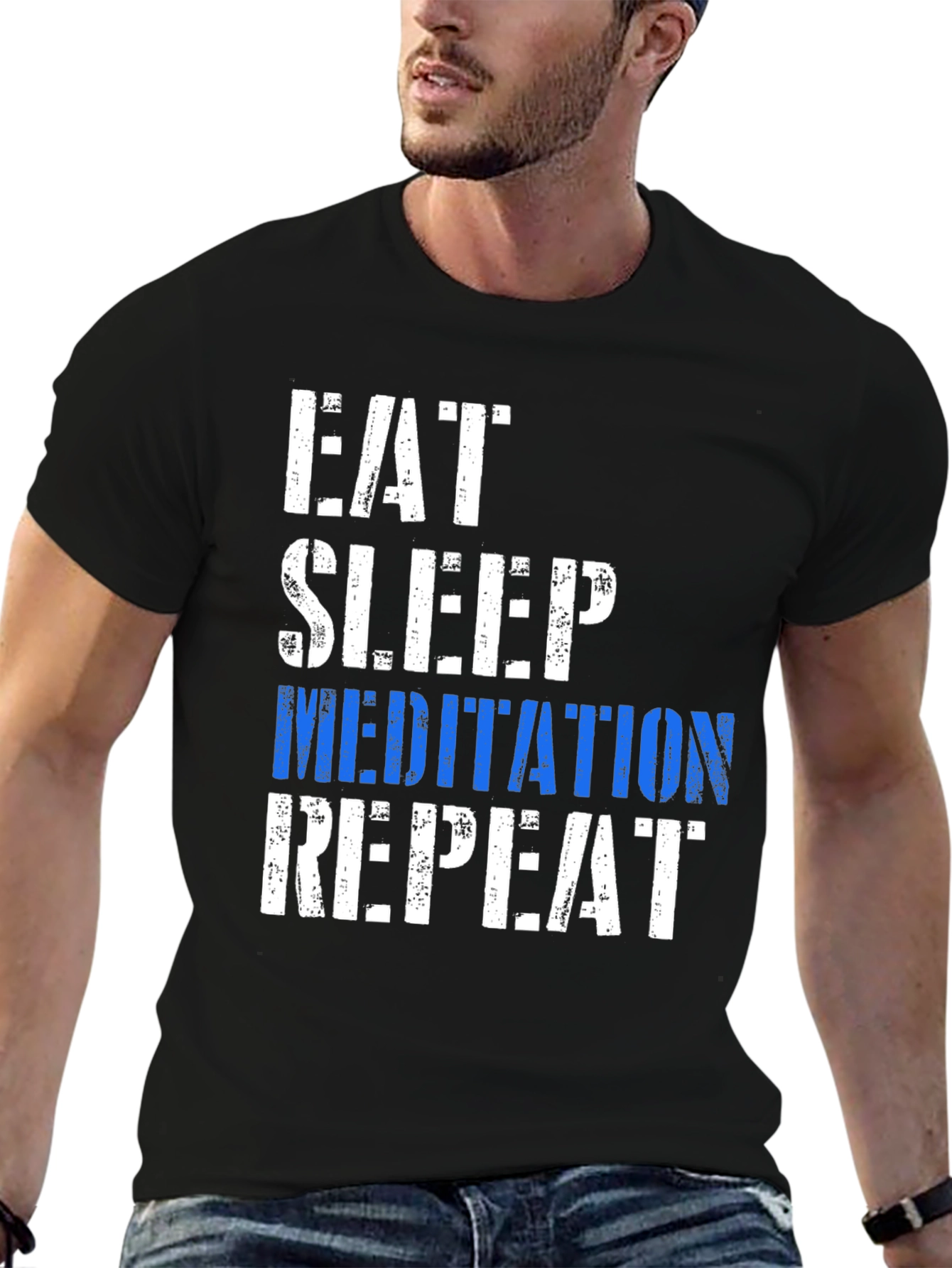 Black Eat Sleep Meditation Repeat Graphic T-Shirt view 6