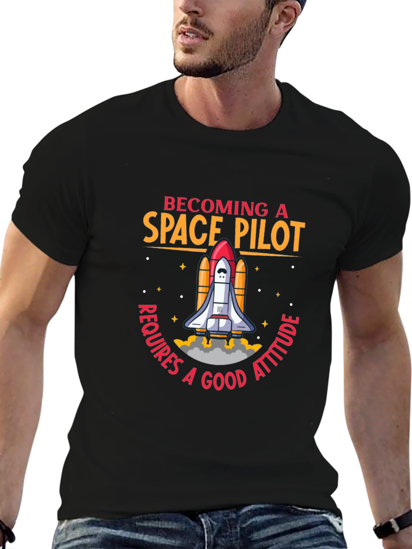 Black Space Pilot Graphic T-Shirt view 6