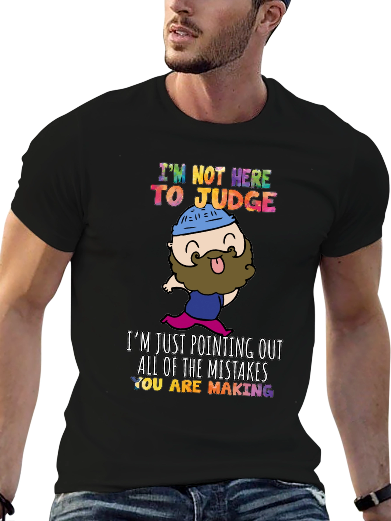 Black Funny "I'm Not Here to Judge" Graphic T-Shirt view 6