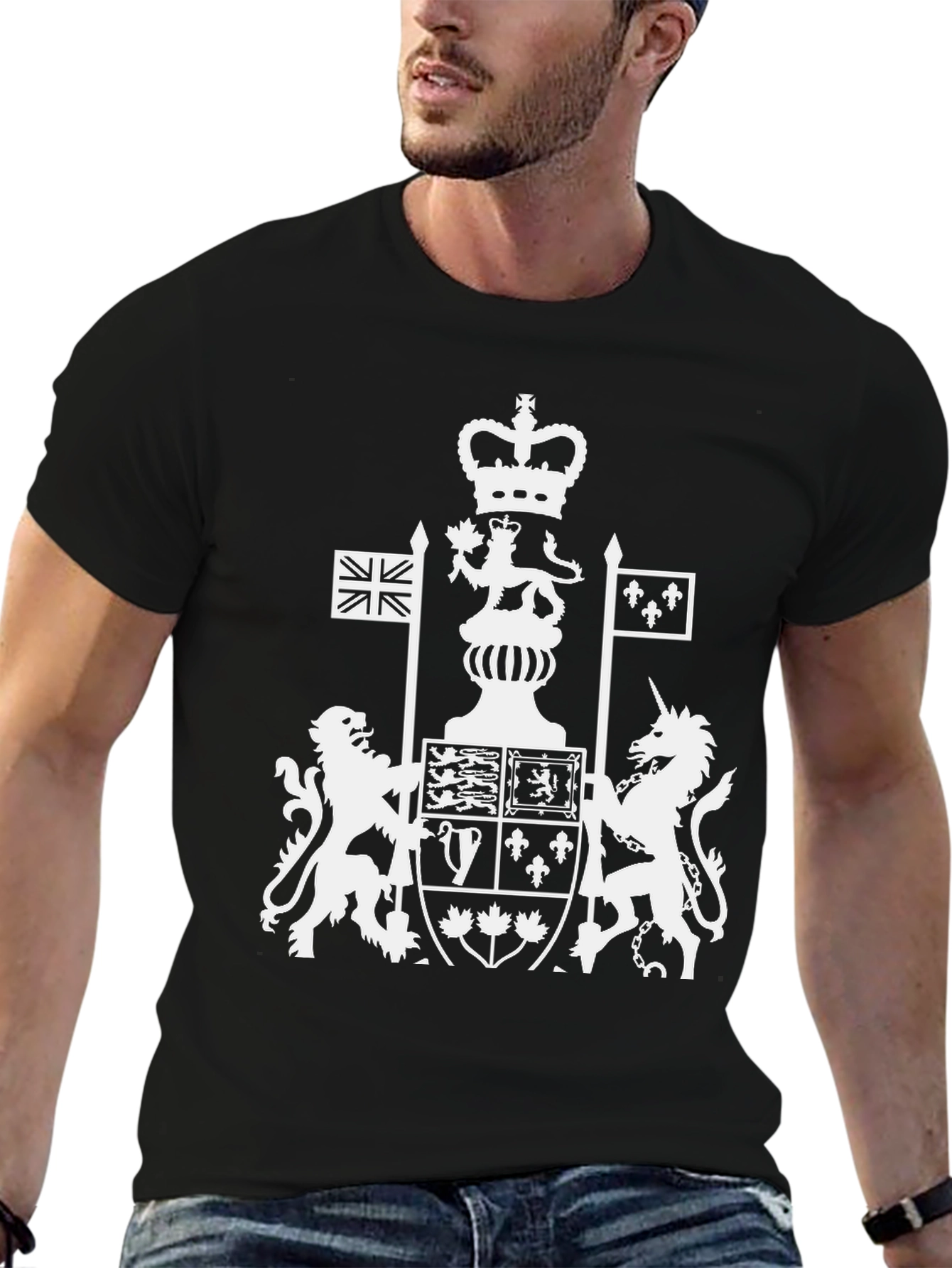 Black Black T-Shirt with White Royal Coat of Arms Graphic view 6