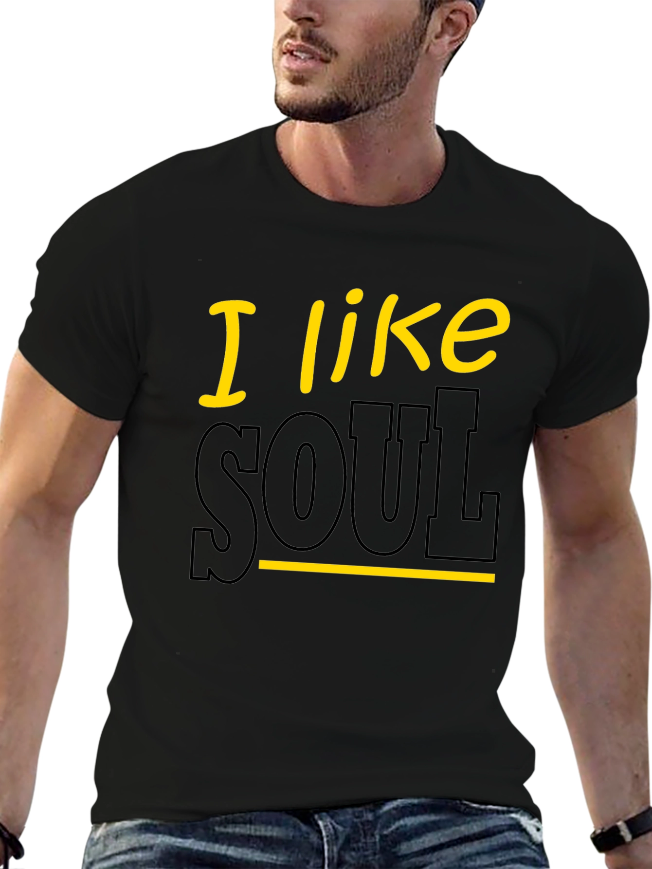 Black I Like Soul Graphic Tee - Black Cotton T-Shirt view 6
