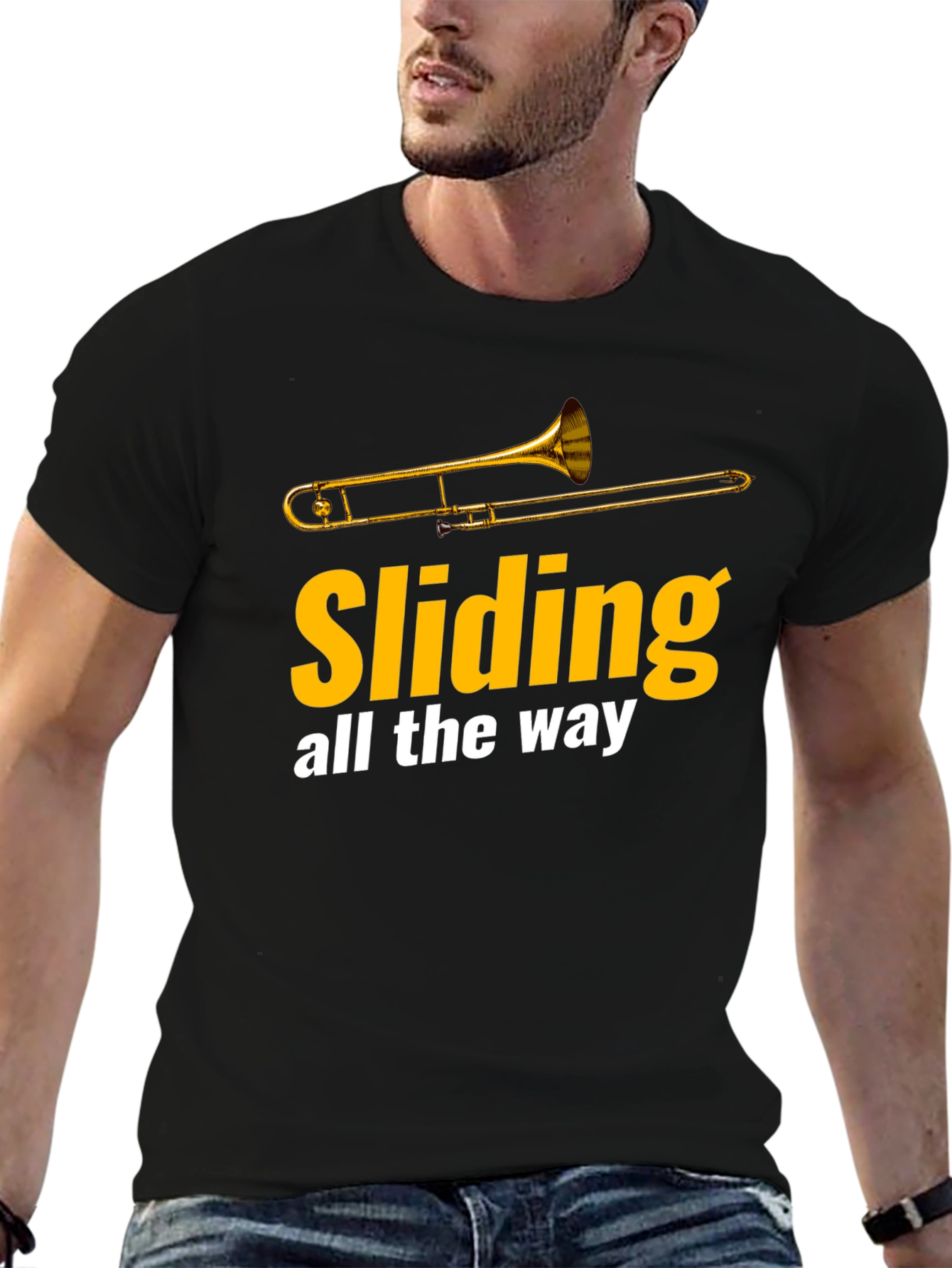 Black Sliding All The Way Trombone T-Shirt view 6