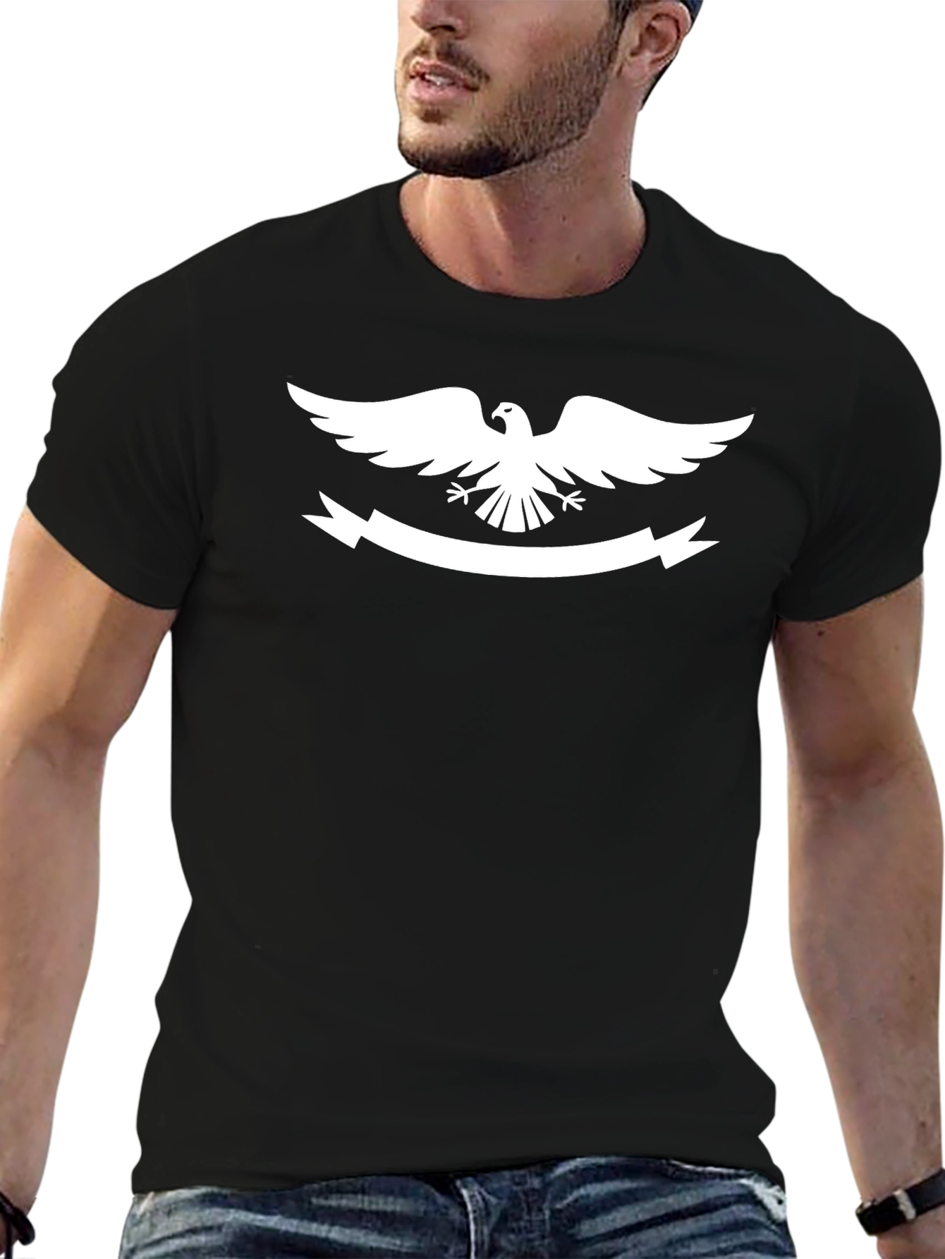 Black Eagle Crest Graphic Tee - Classic Black Cotton T-Shirt view 6