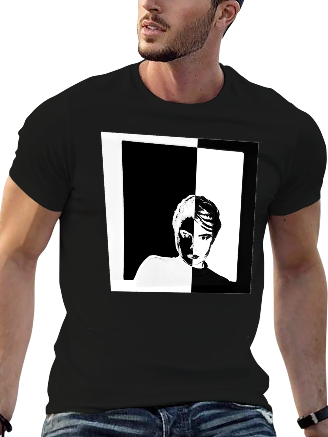 Black Abstract Face Graphic Black T-Shirt view 6