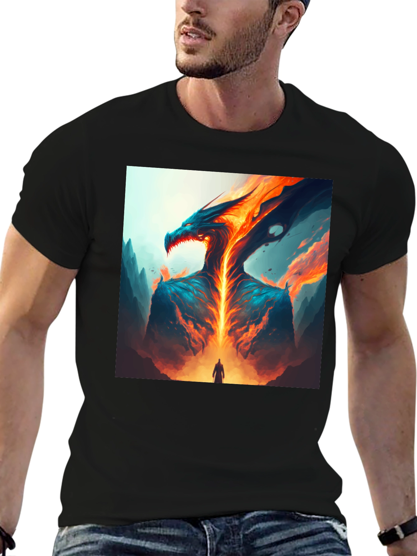 Black Fiery Dragon Graphic Tee view 6
