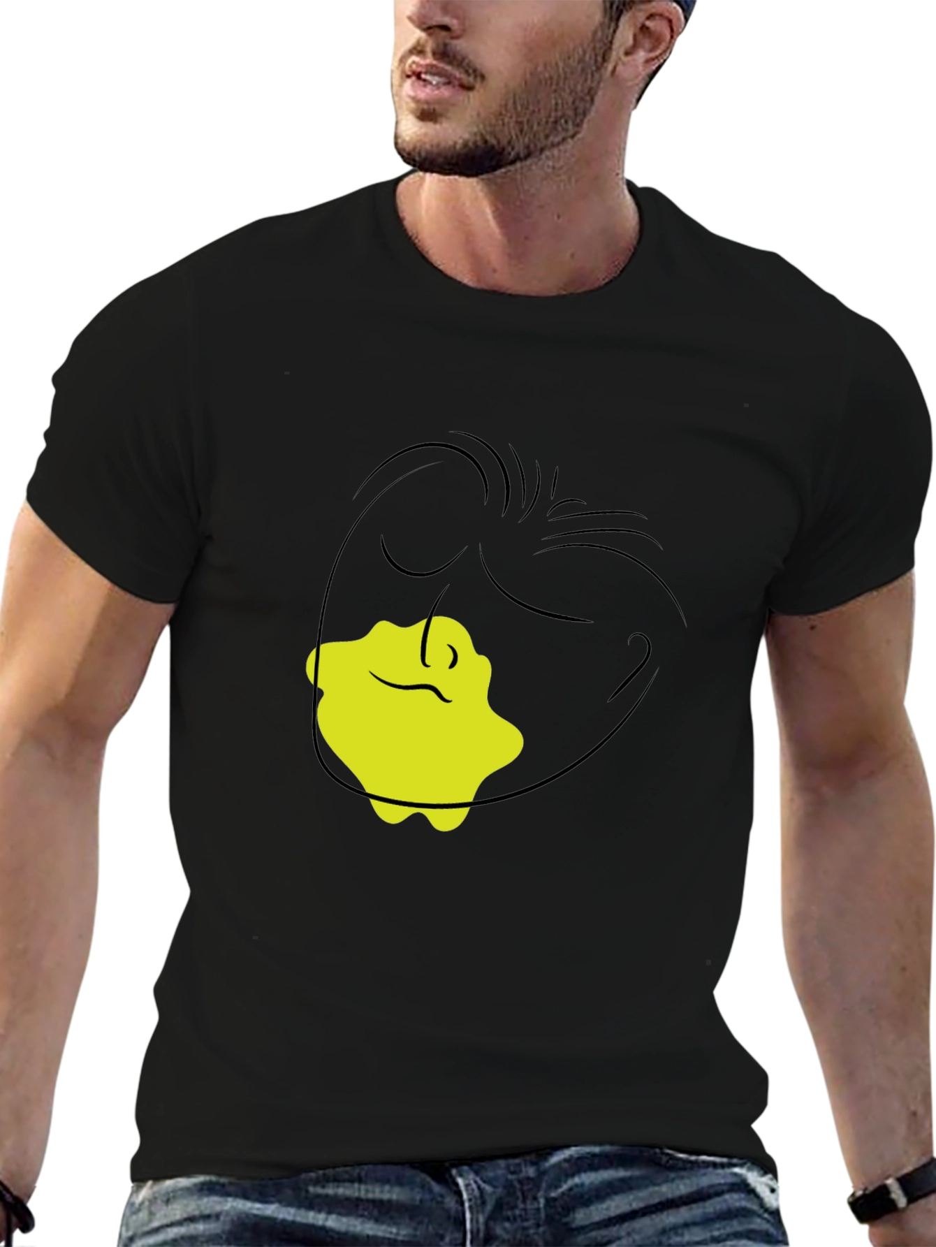 Black Abstract Face Graphic Tee - Modern Black T-Shirt view 6