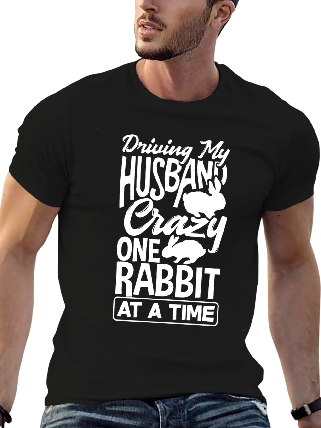Black Driving My Husband Crazy Rabbit T-Shirt view 6