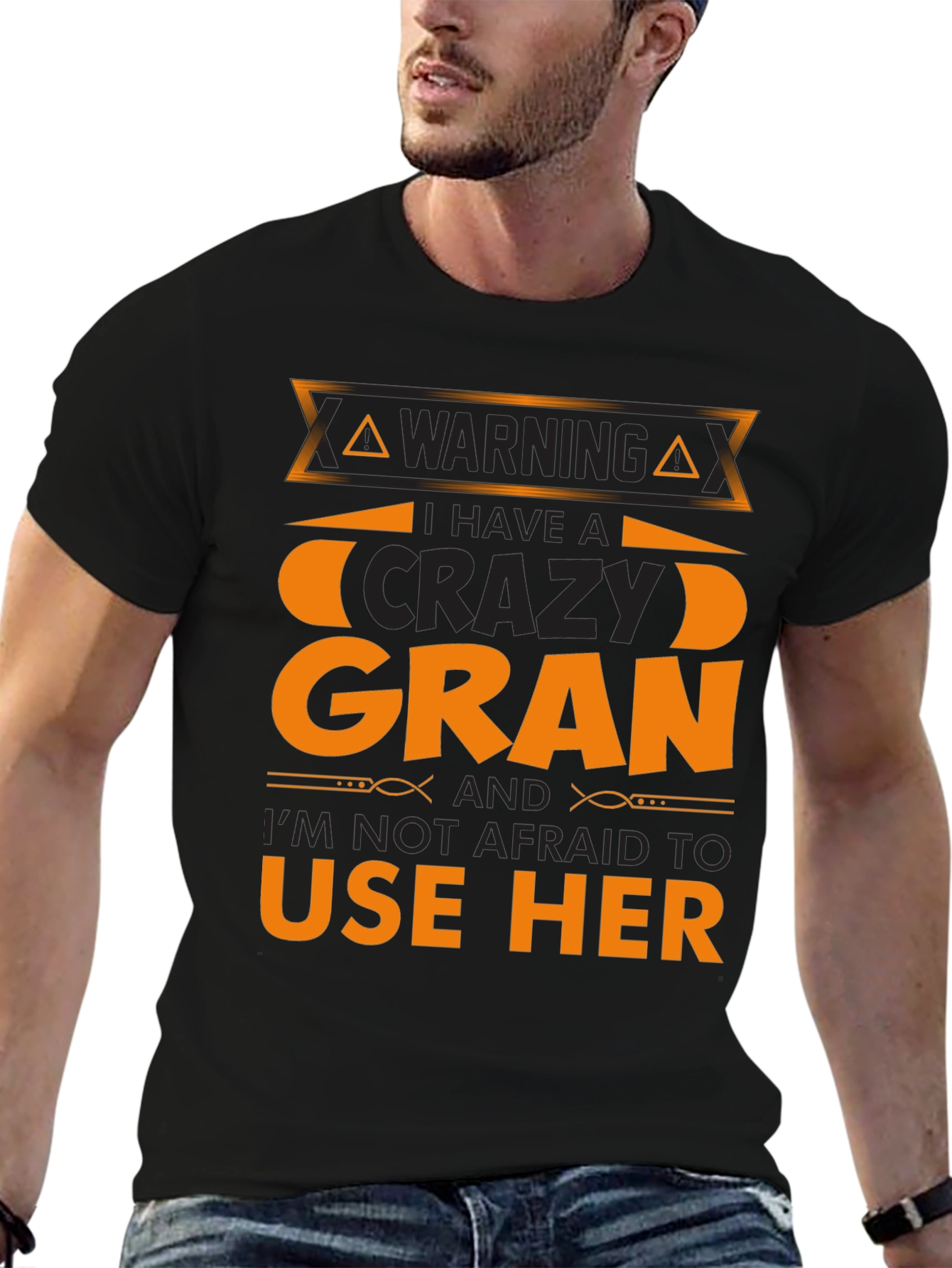 Black Warning Crazy Gran T-Shirt Novelty Graphic Tee view 6