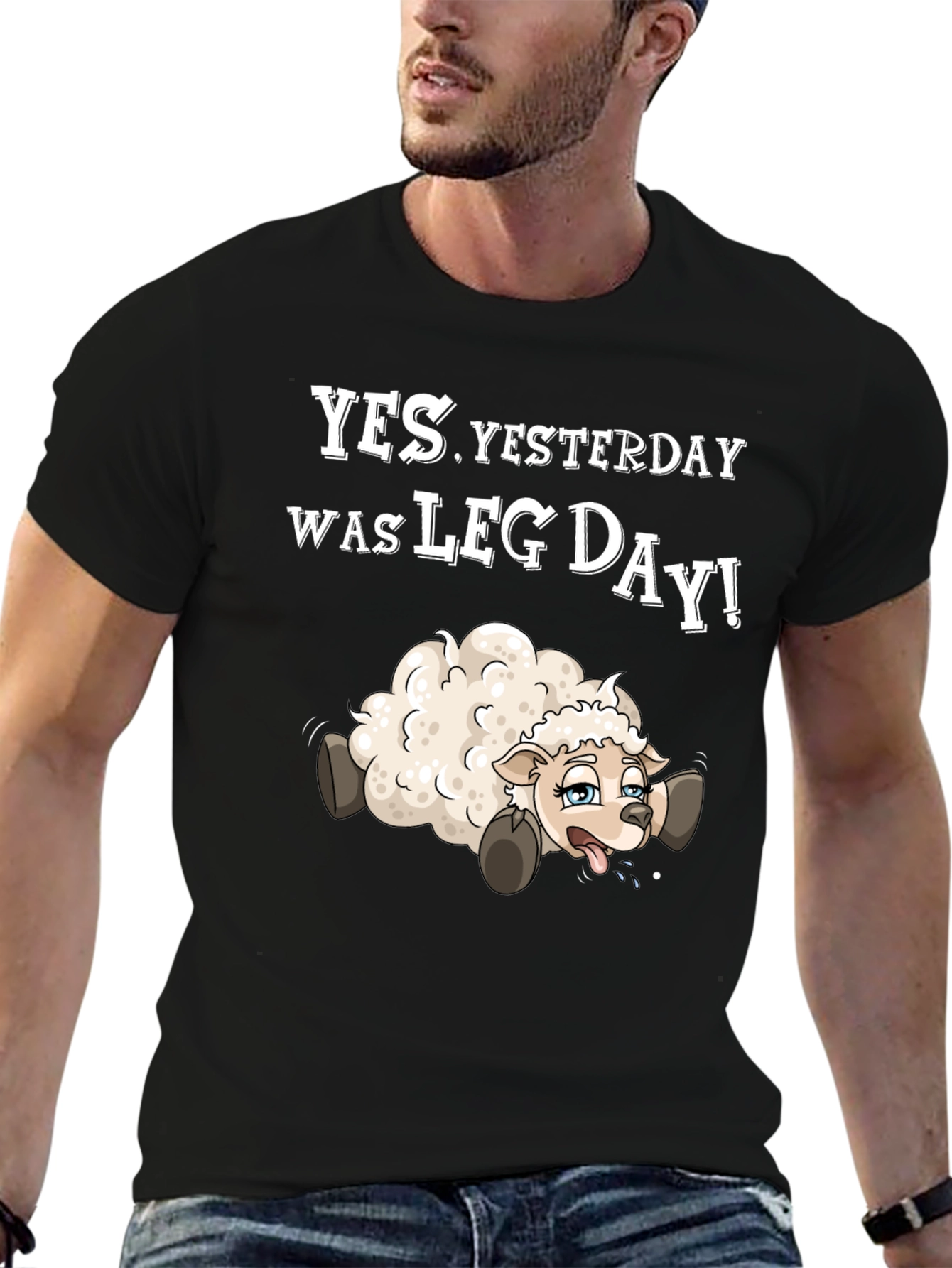 Black Funny Leg Day T-Shirt - Sheep Design view 6
