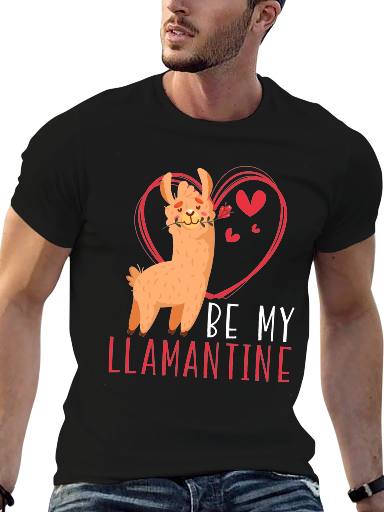 Black Be My Llamantine Black T-Shirt view 6