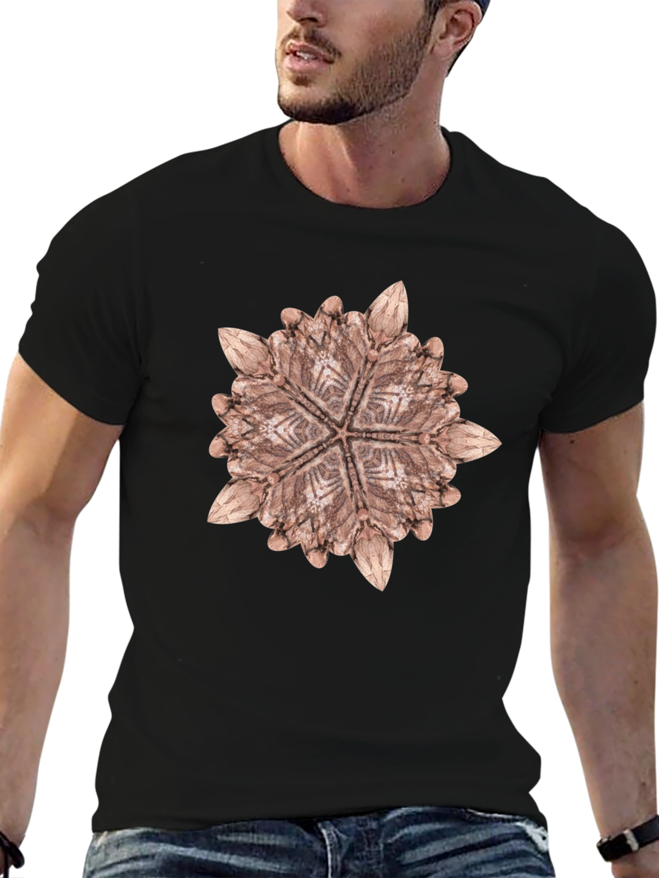 Black Abstract Radial Pattern Black T-Shirt view 6