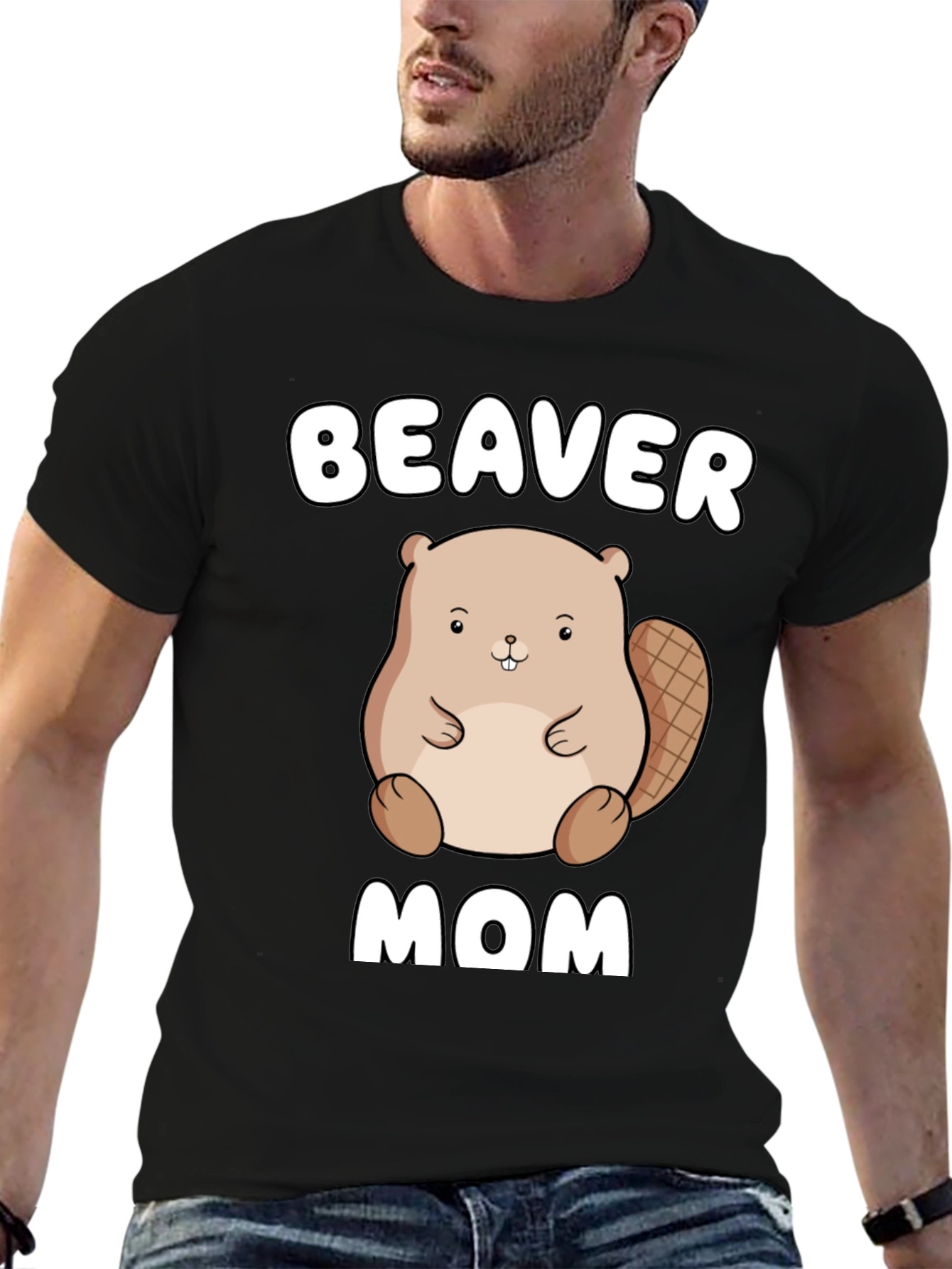 Black Beaver Mom Graphic Tee - Unisex Cotton T-Shirt view 6