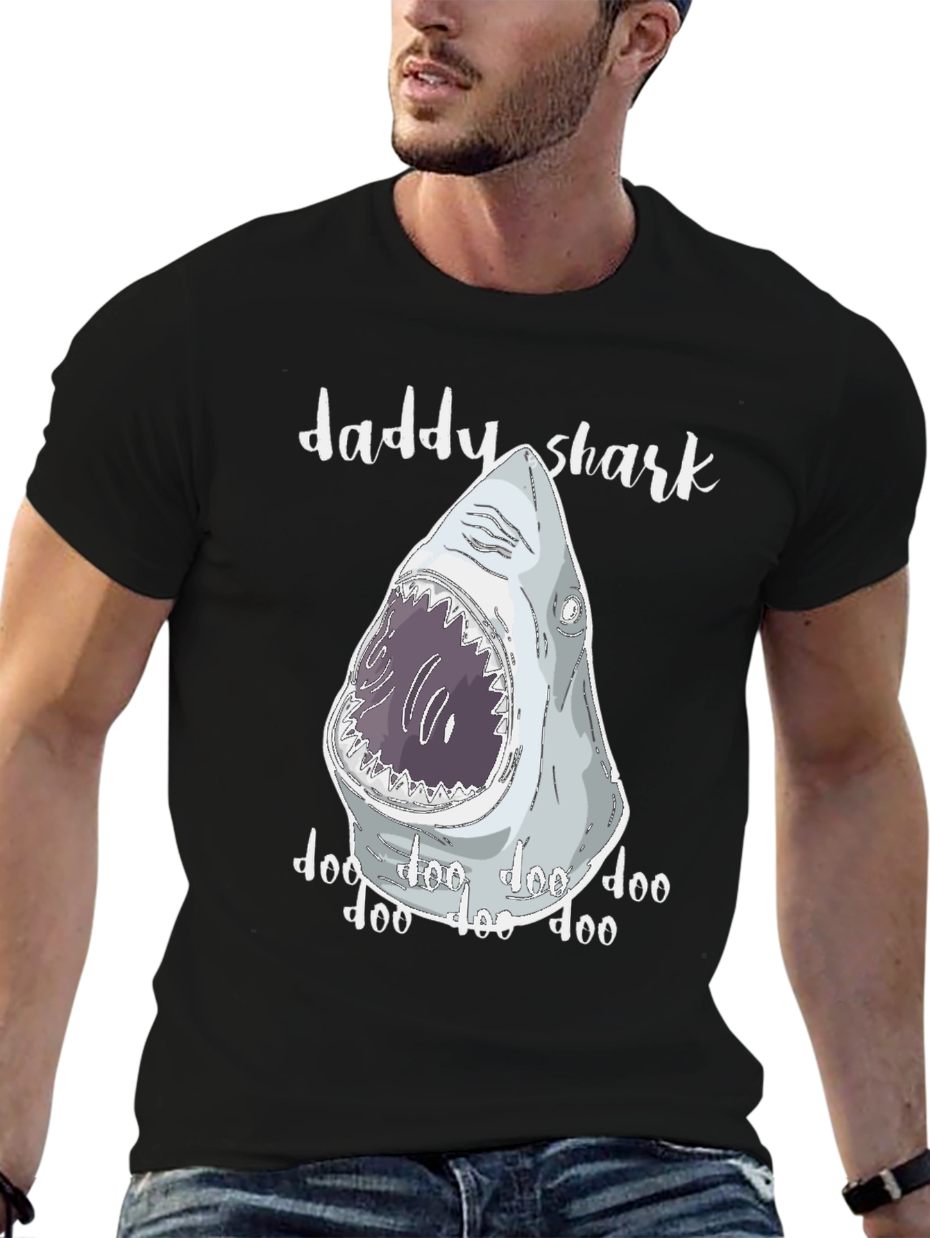Black Daddy Shark T-Shirt - Novelty Graphic Tee view 6