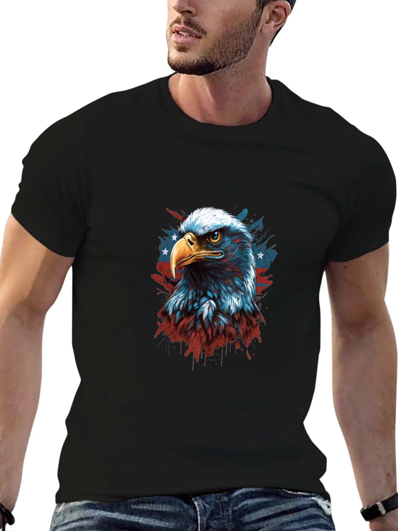 Black Patriotic Eagle Graphic Tee - Men's Black T-Shirt view 6