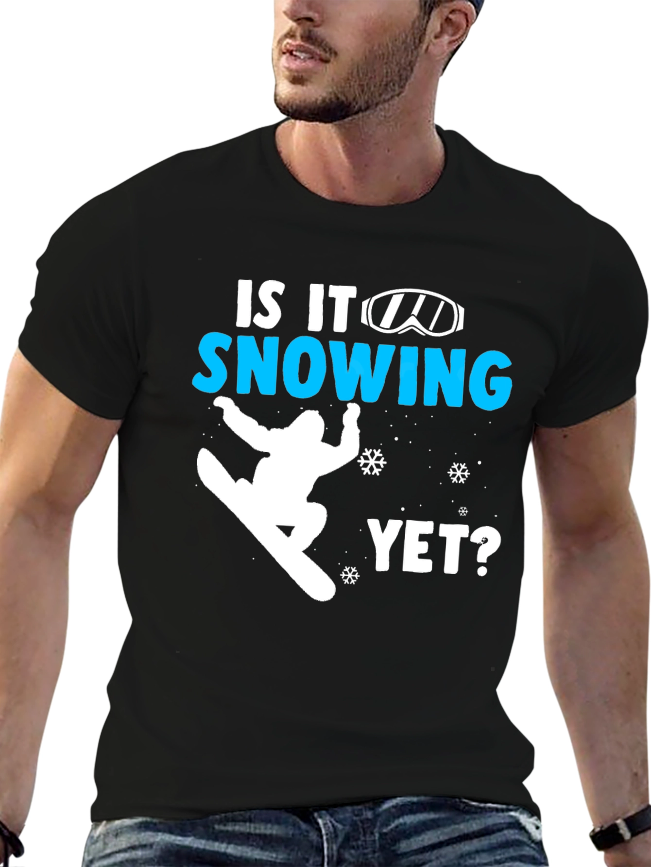 Black Snowboarding T-Shirt - Is It Snowing Yet? view 6