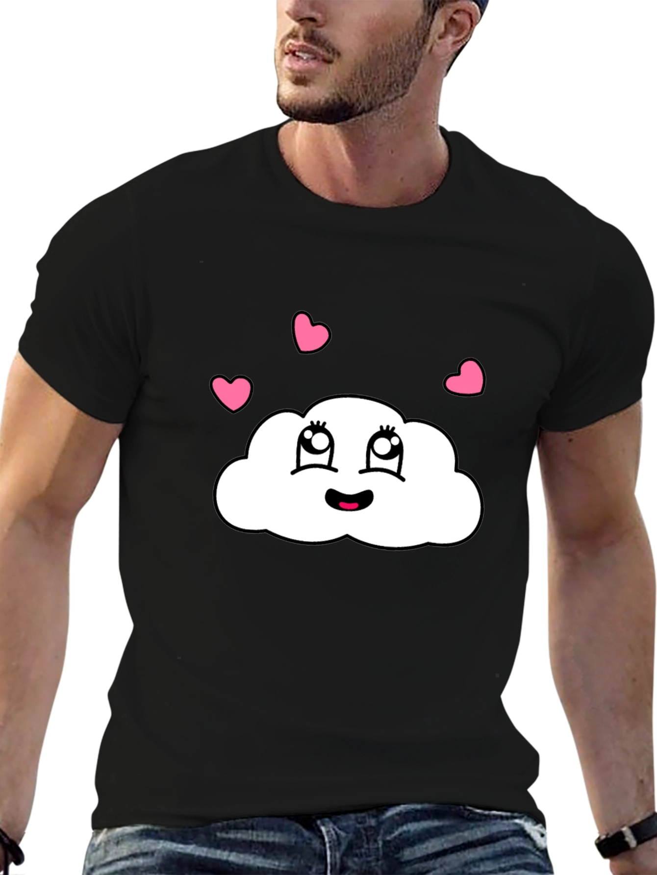 Black Cute Cloud T-Shirt - Black Cotton Tee with Heart Detail view 6