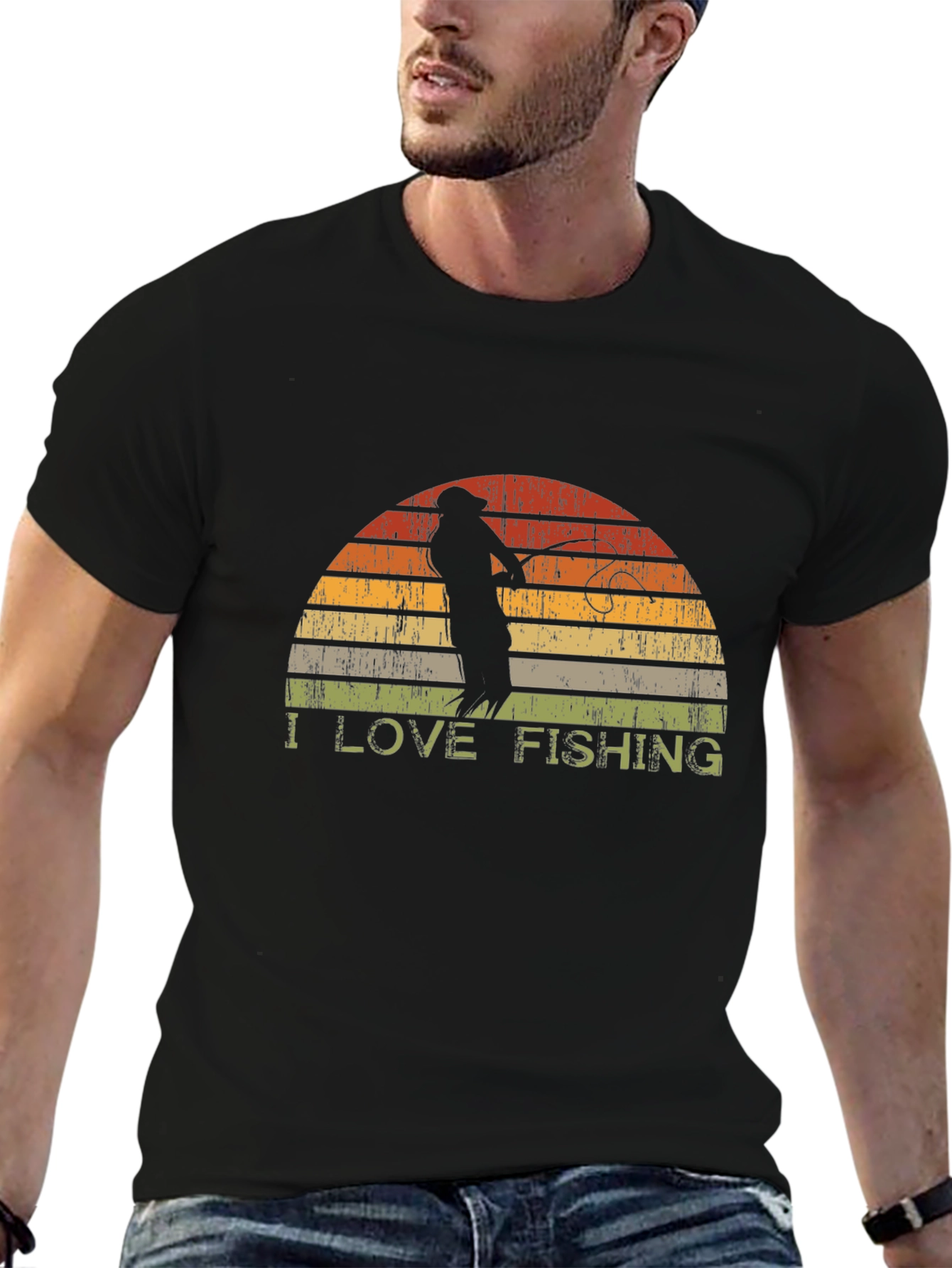 Black I Love Fishing Retro T-Shirt view 6