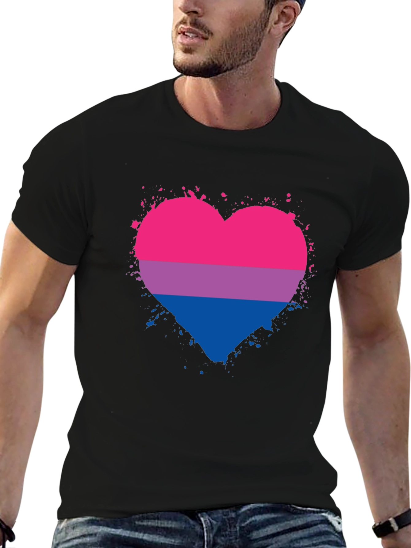 Black Bisexual Pride Heart Graphic T-Shirt view 6