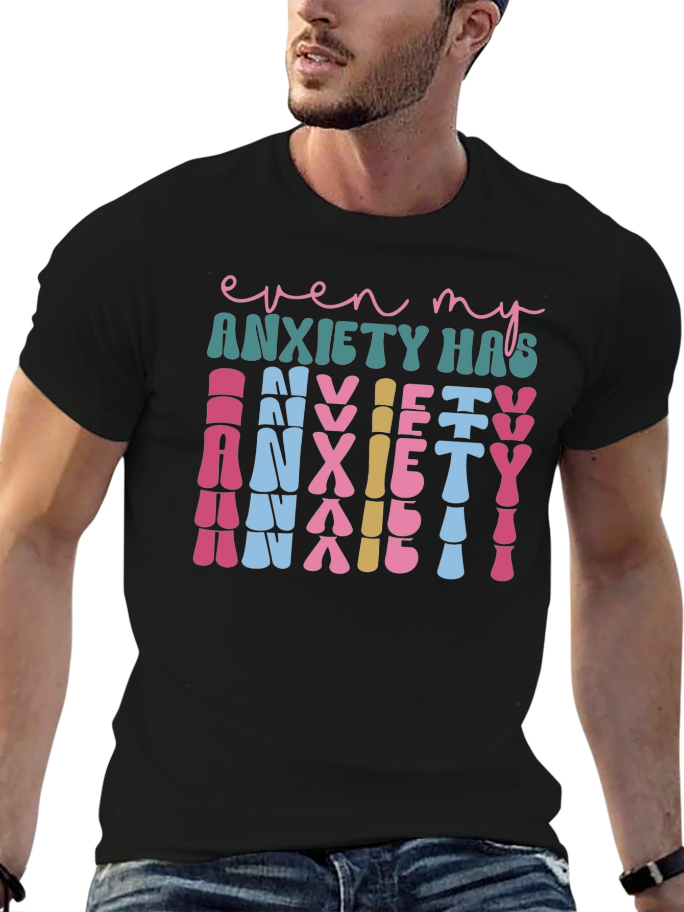 Black Anxiety Graphic Tee - Unique Statement Shirt view 6