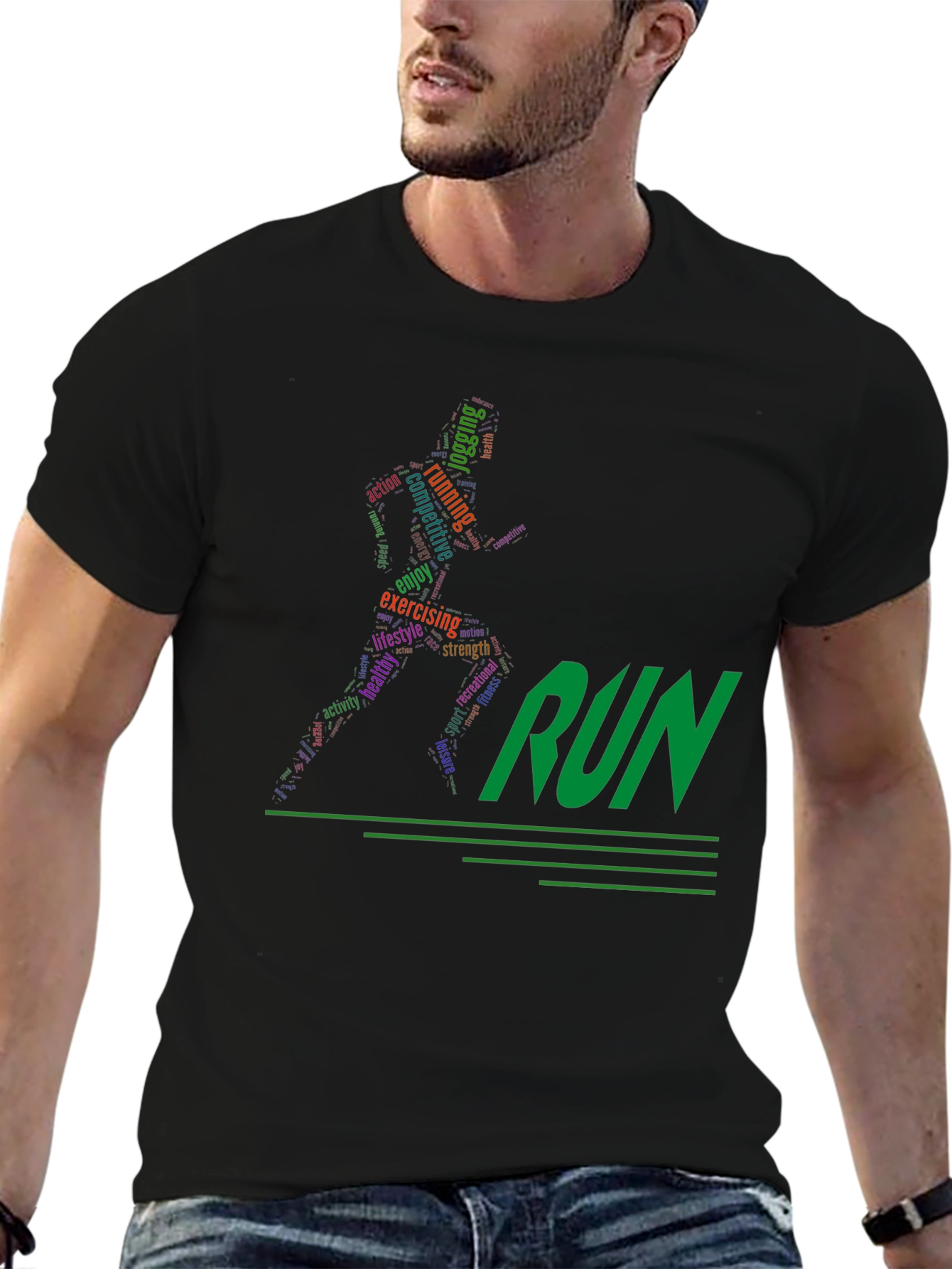 Black Run Word Art Graphic Tee view 6