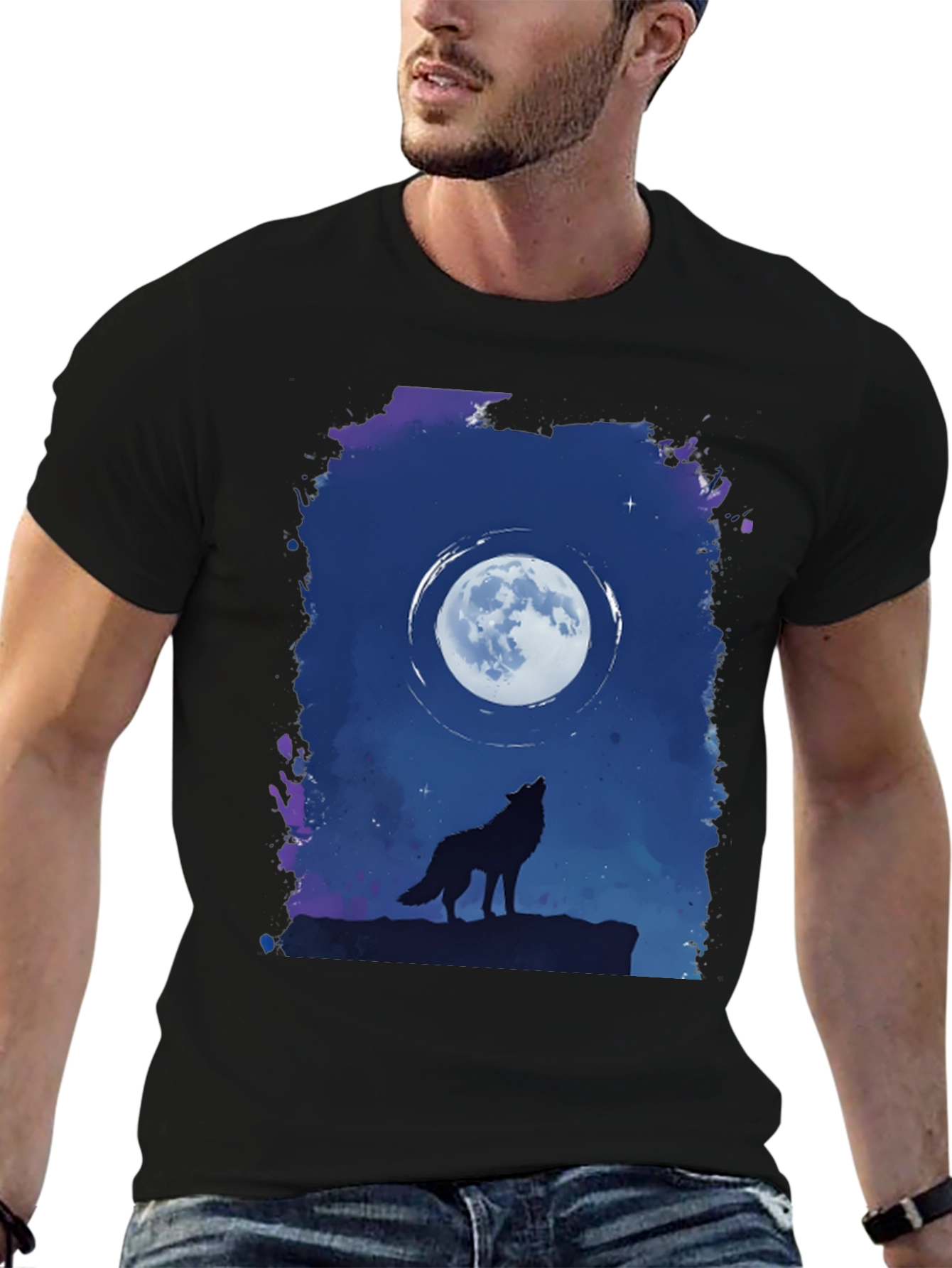 Black Wolf Moon Graphic T-Shirt - Black view 6