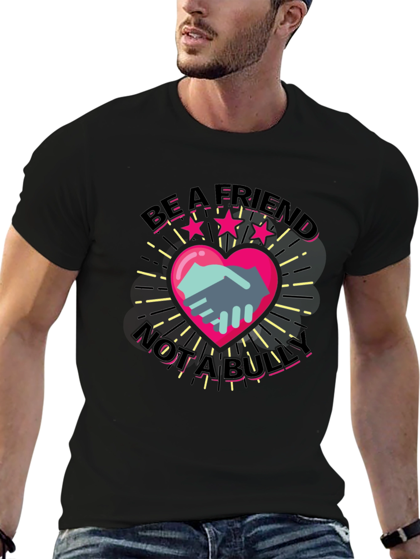 Black Be a Friend T-Shirt - Anti-Bullying Design view 6