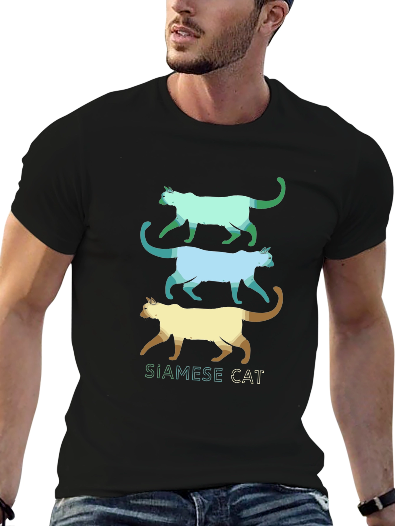 Black Siamese Cat T-Shirt - Cool Cat Design view 6