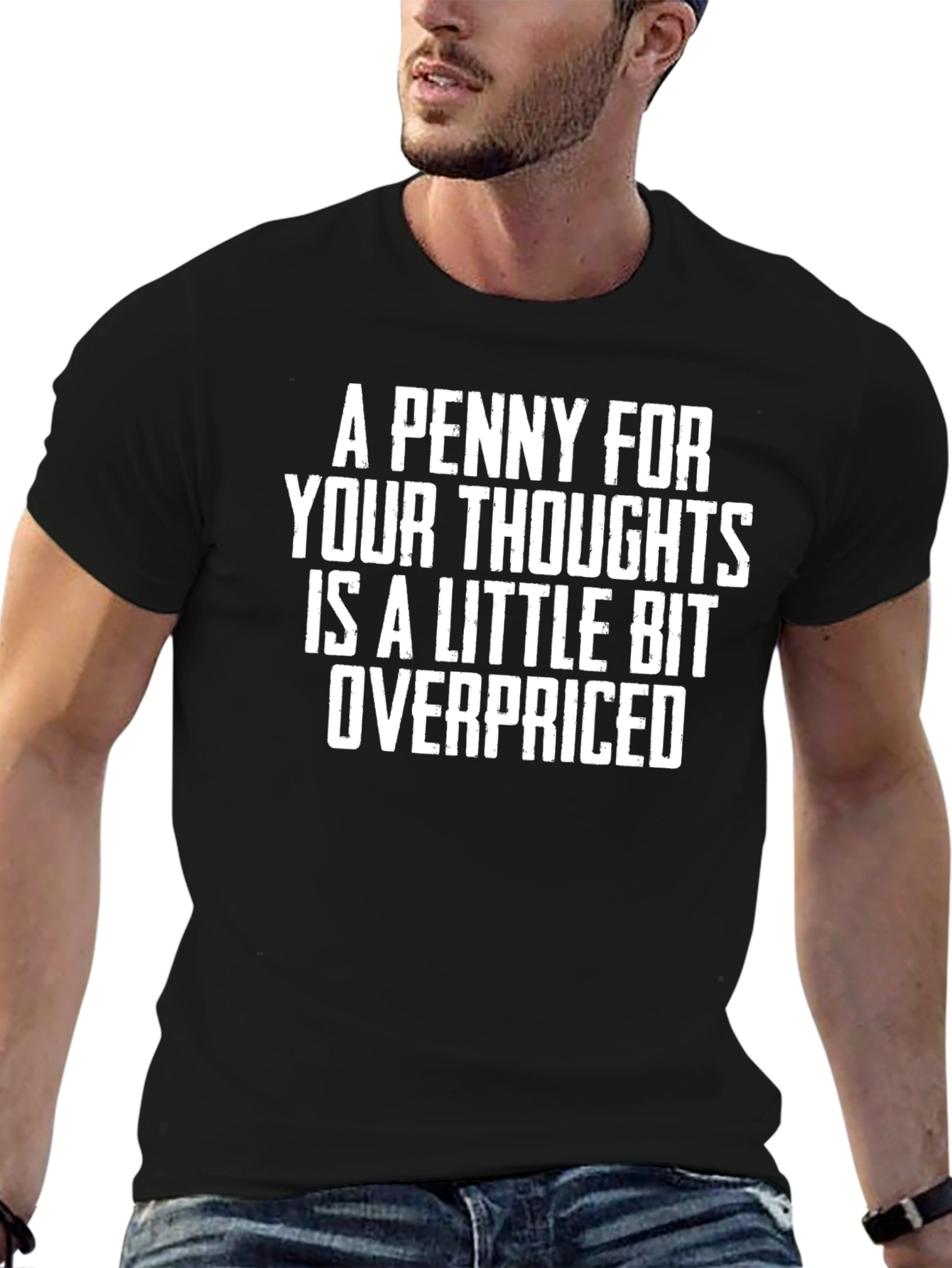 Black Funny Overpriced Thoughts Graphic T-Shirt view 6
