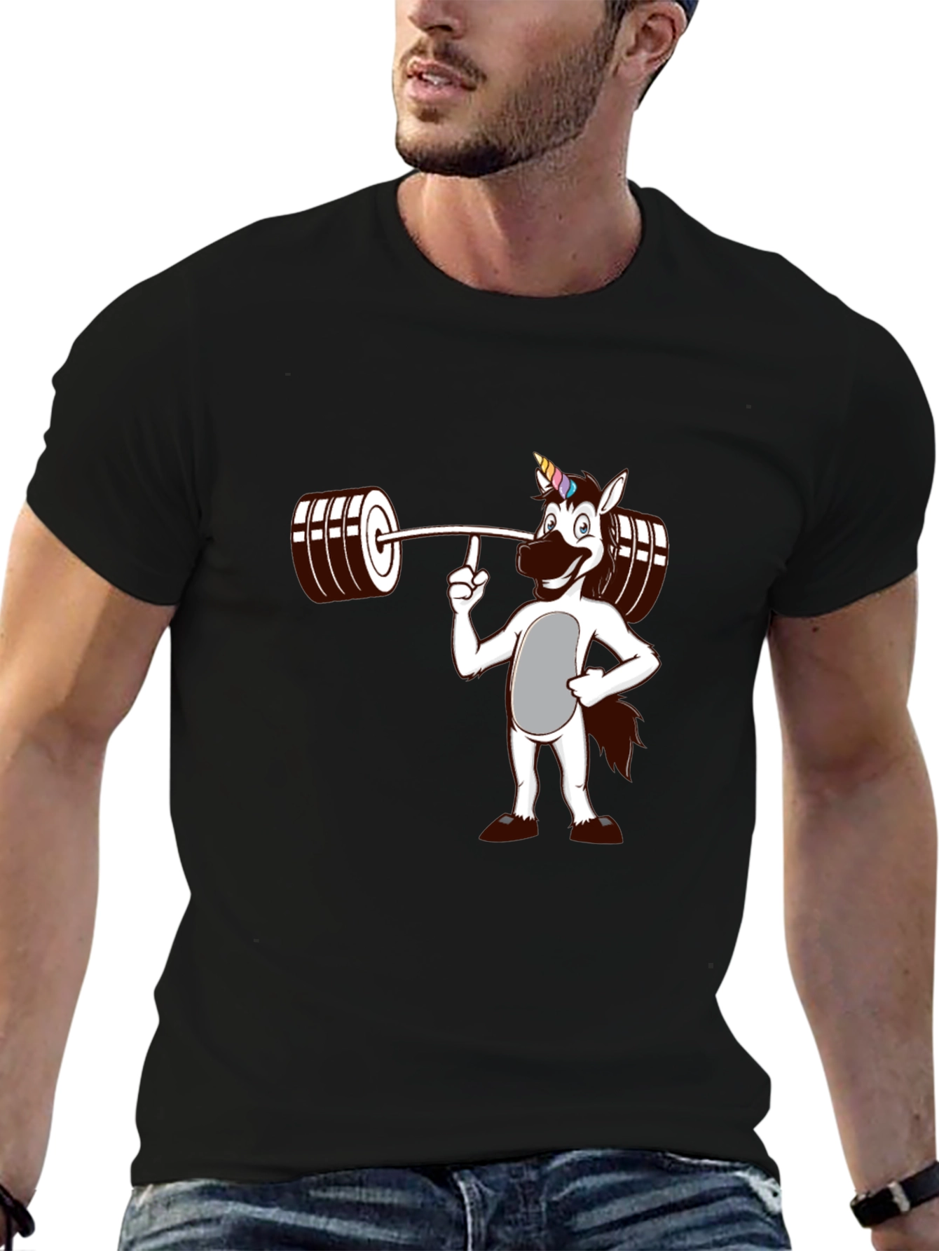 Black Unicorn Lifting Weights Graphic T-Shirt view 6