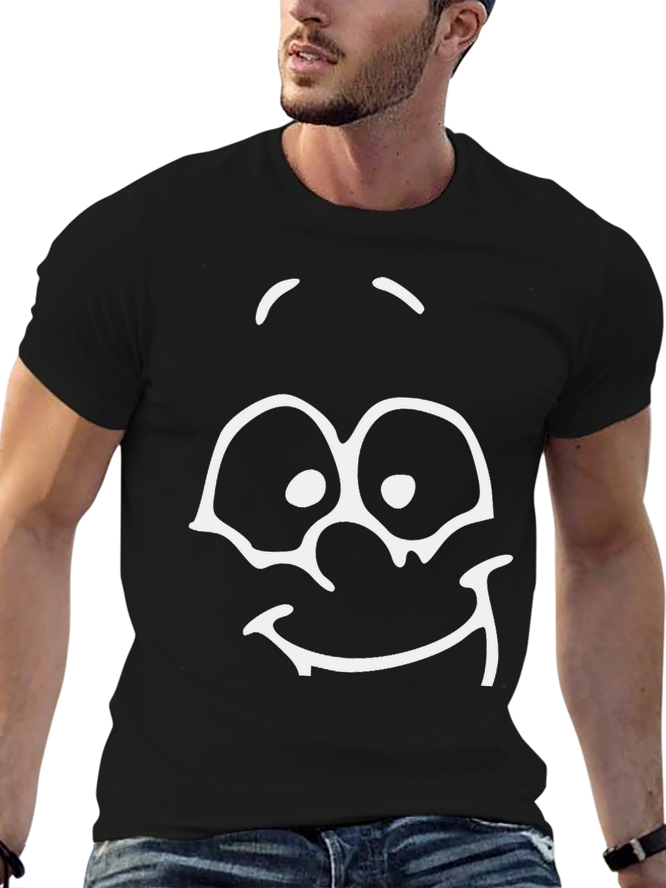 Black Funny Face Graphic Black T-Shirt view 6