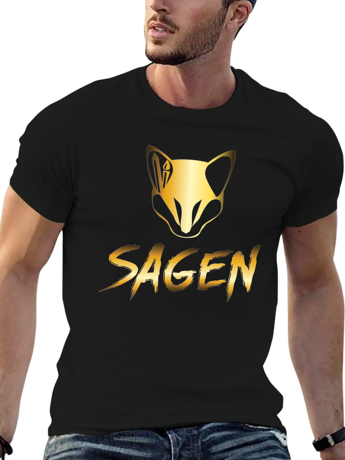 Black Sagen Graphic T-Shirt - Gold Design view 6