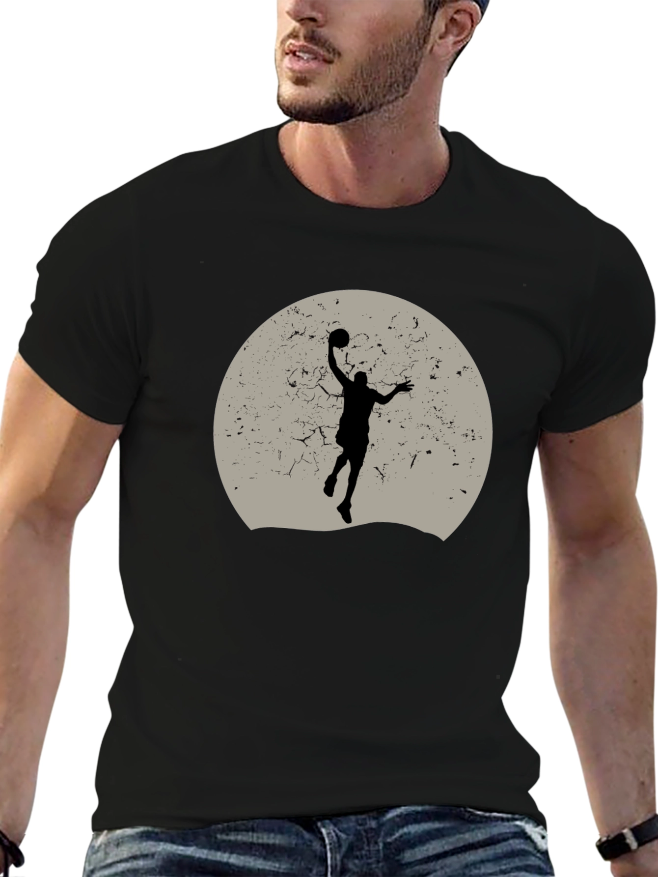 Black Basketball Silhouette Graphic Tee - Black Cotton Blend view 6