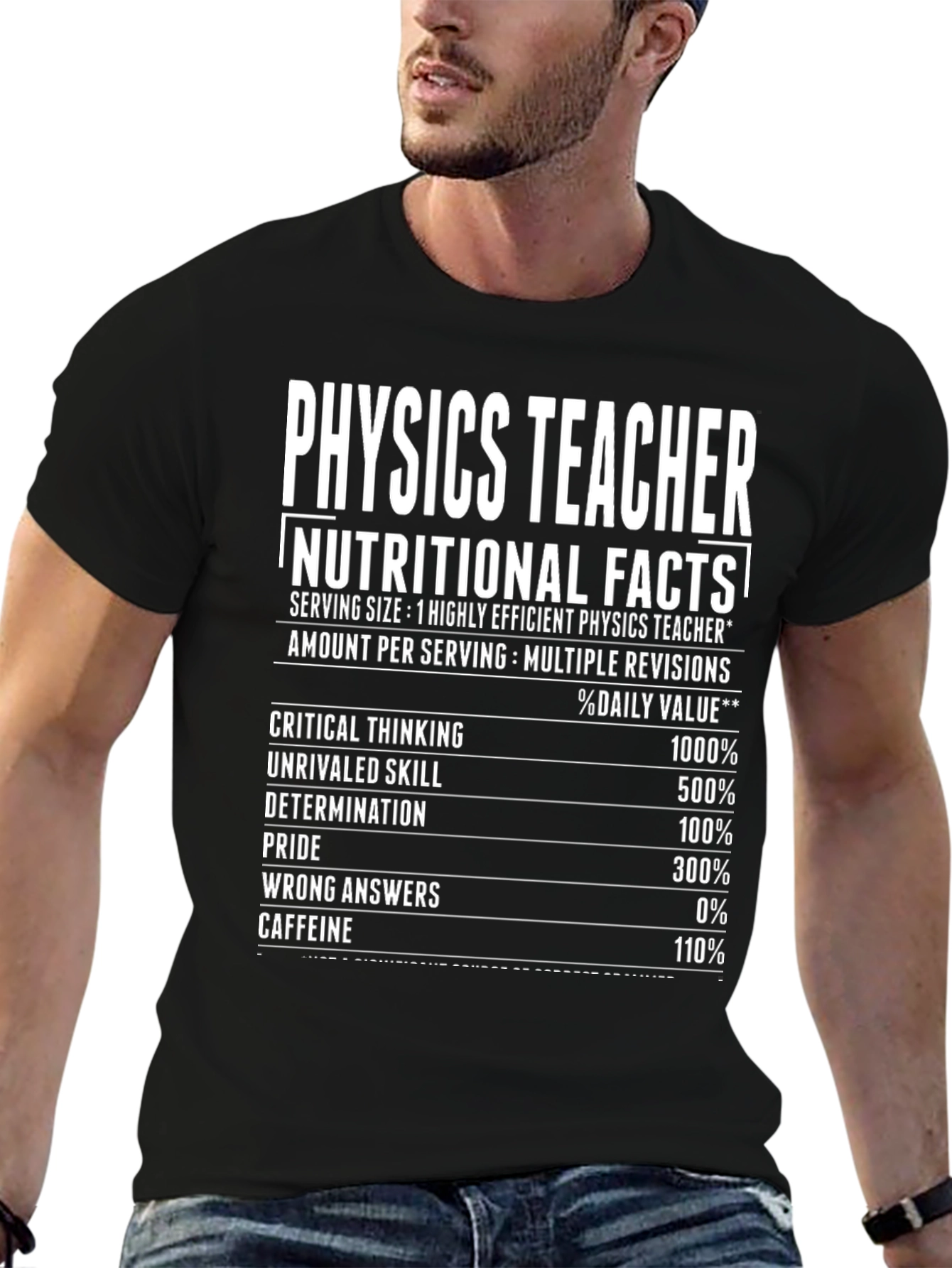 Black Physics Teacher Nutritional Facts T-Shirt view 6