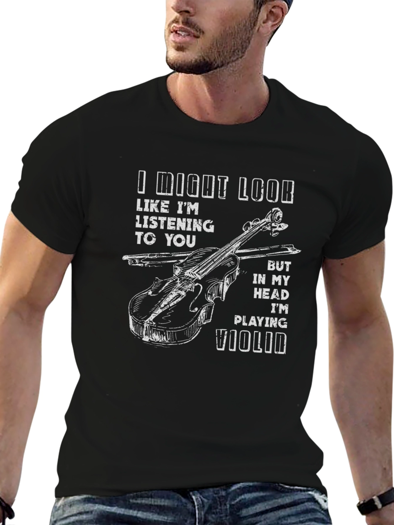 Black Violin Player T-Shirt - Musical Humor Tee view 6