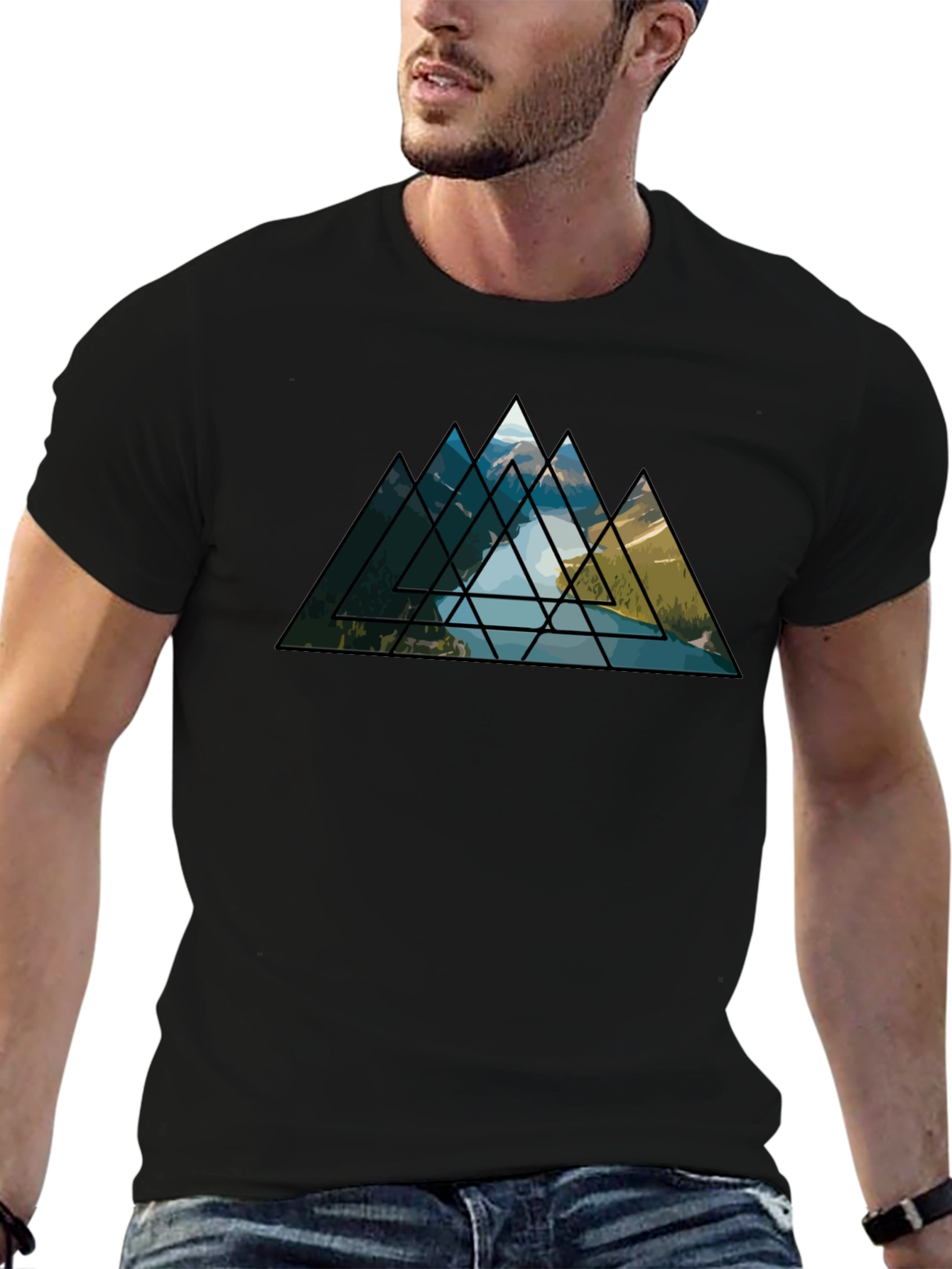 Black Geometric Mountainscape Graphic Tee view 6