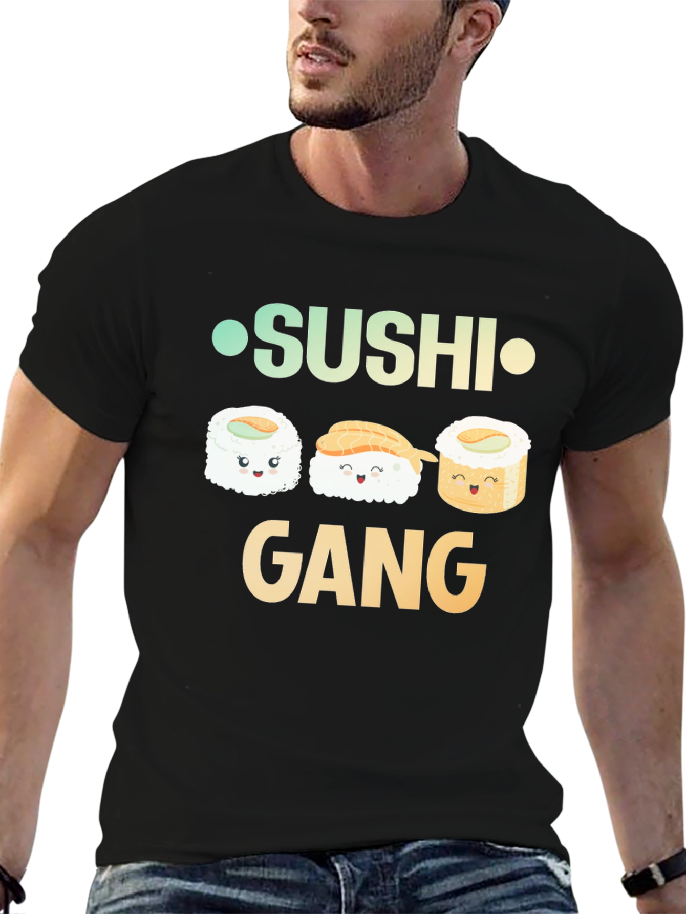Black Sushi Gang Graphic T-Shirt - Black Crew Neck Tee view 6