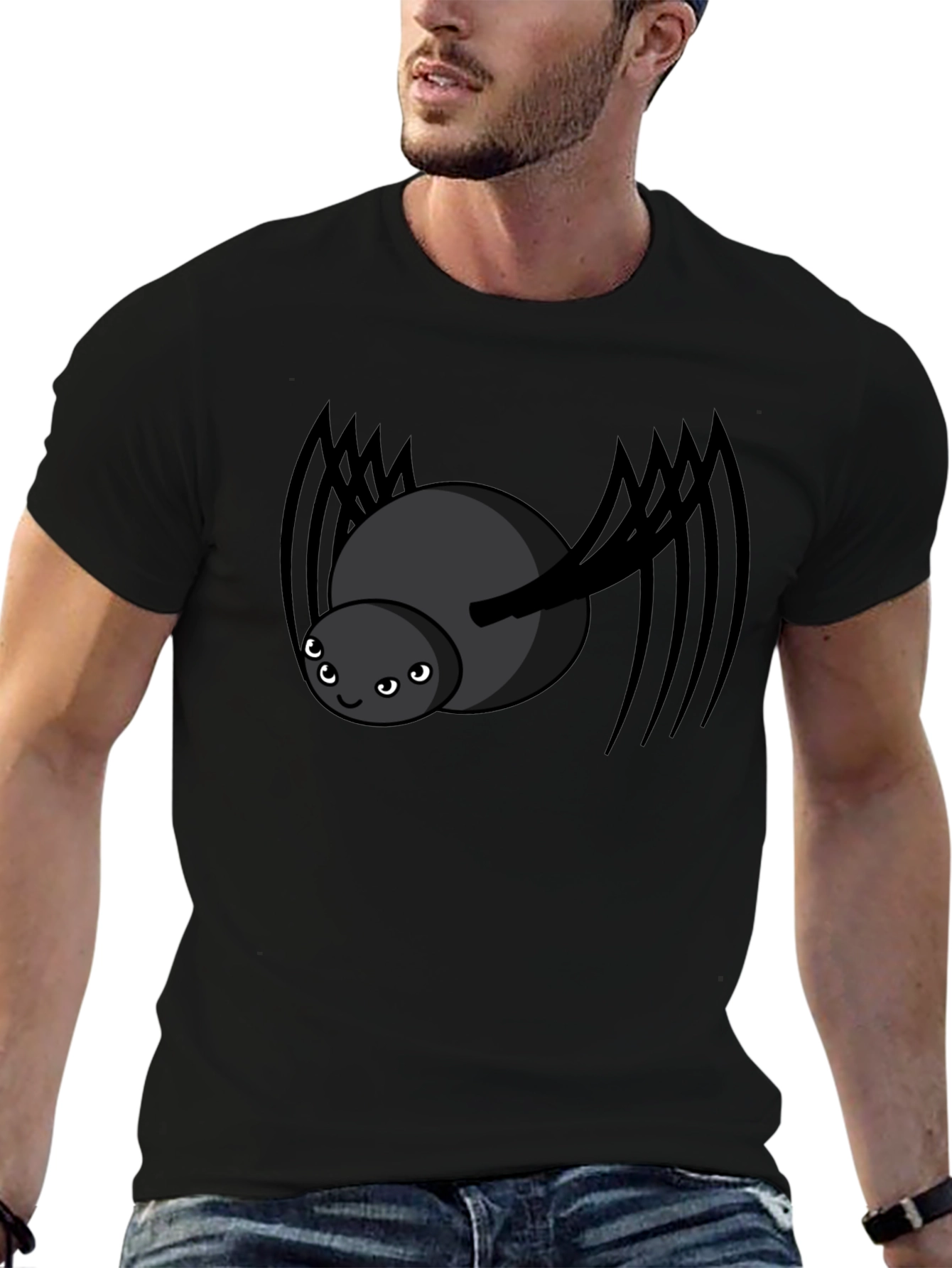 Black Cute Spider Graphic Black T-Shirt view 6