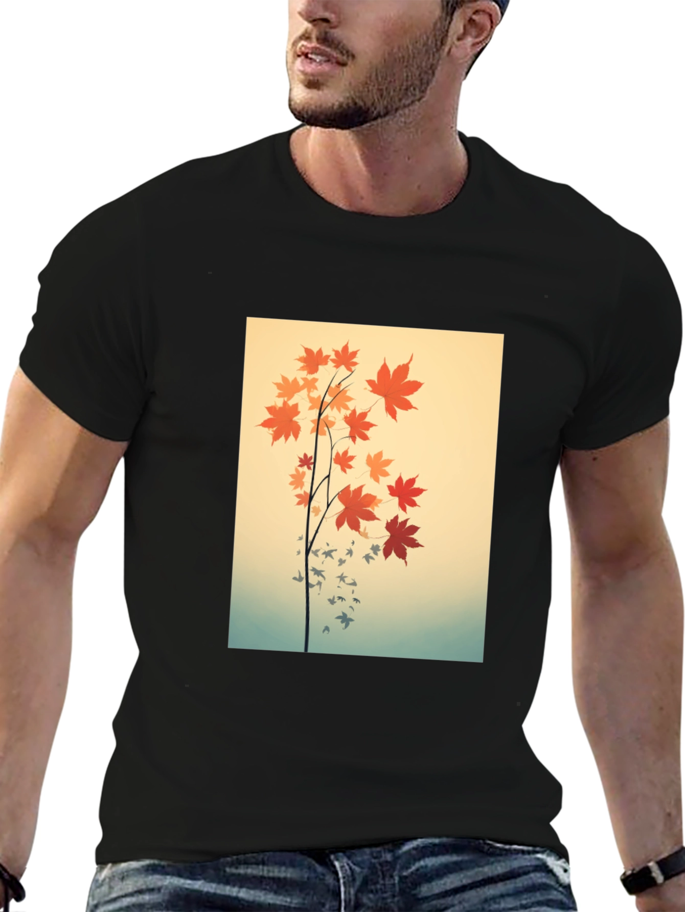 Black Autumn Leaves Graphic Black Tee view 6