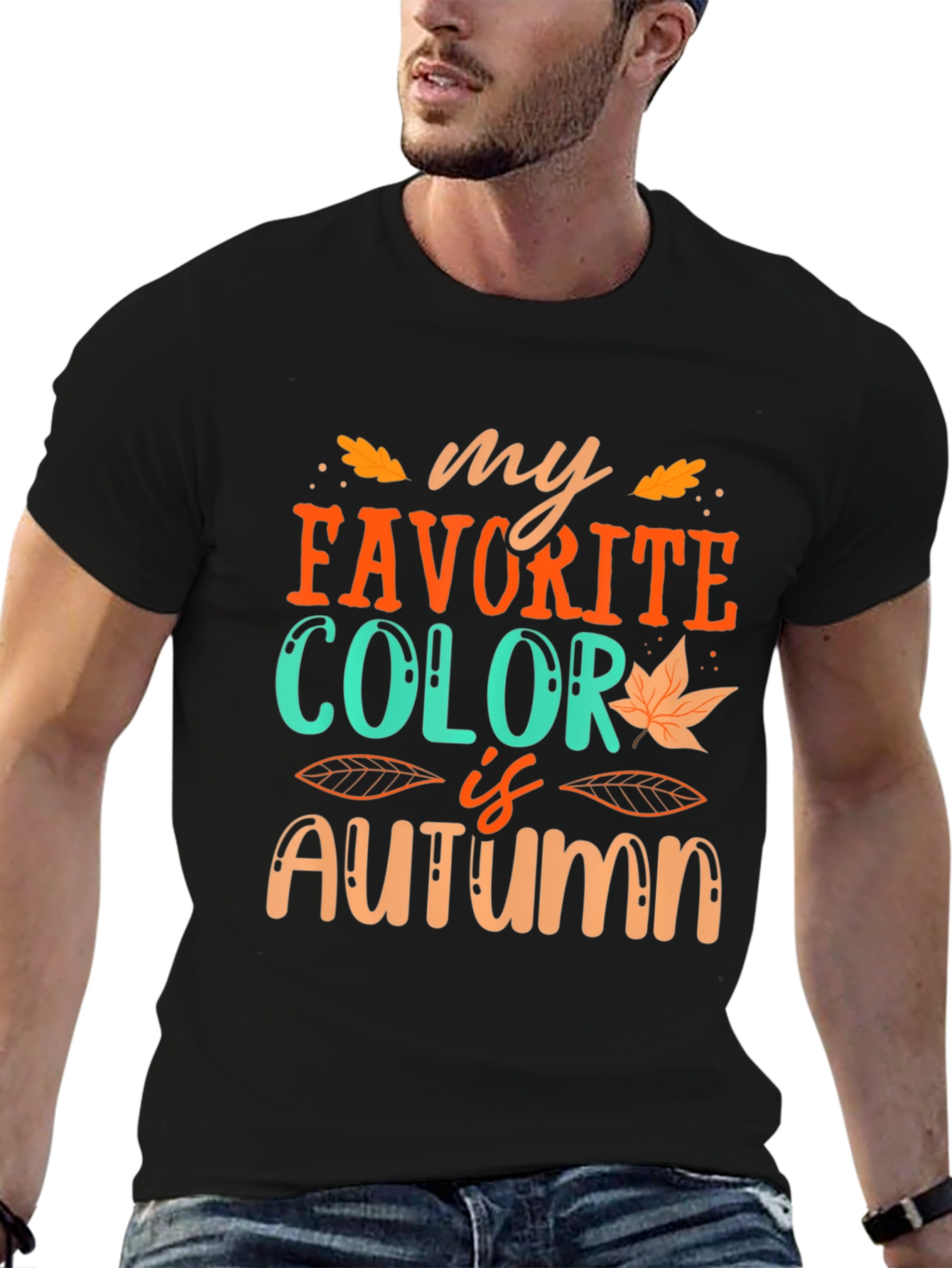Black My Favorite Color is Autumn T-Shirt view 6